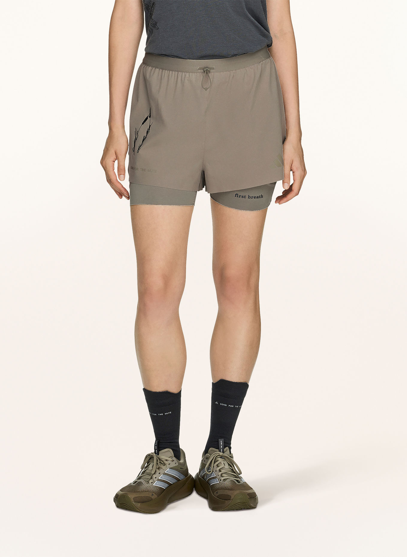 adidas 2-in-1 running shorts: KHAKI