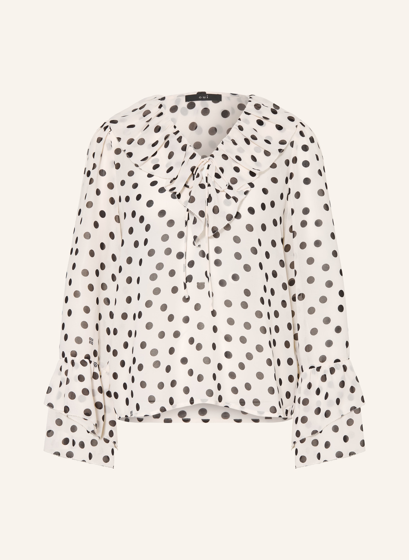 oui Bluse med flæser: HVID / SORT
