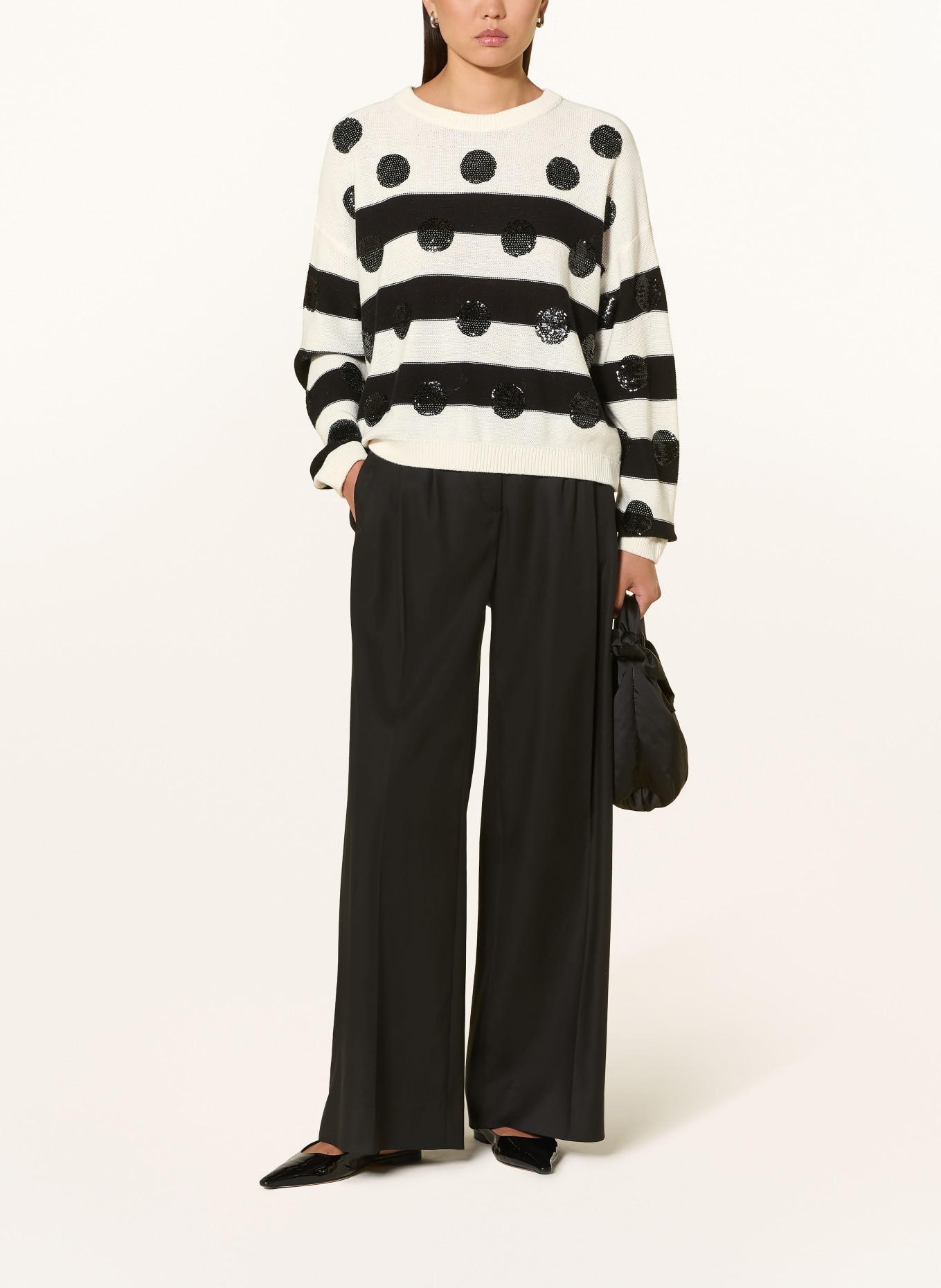 oui Sequin Sweater: WHITE / BLACK