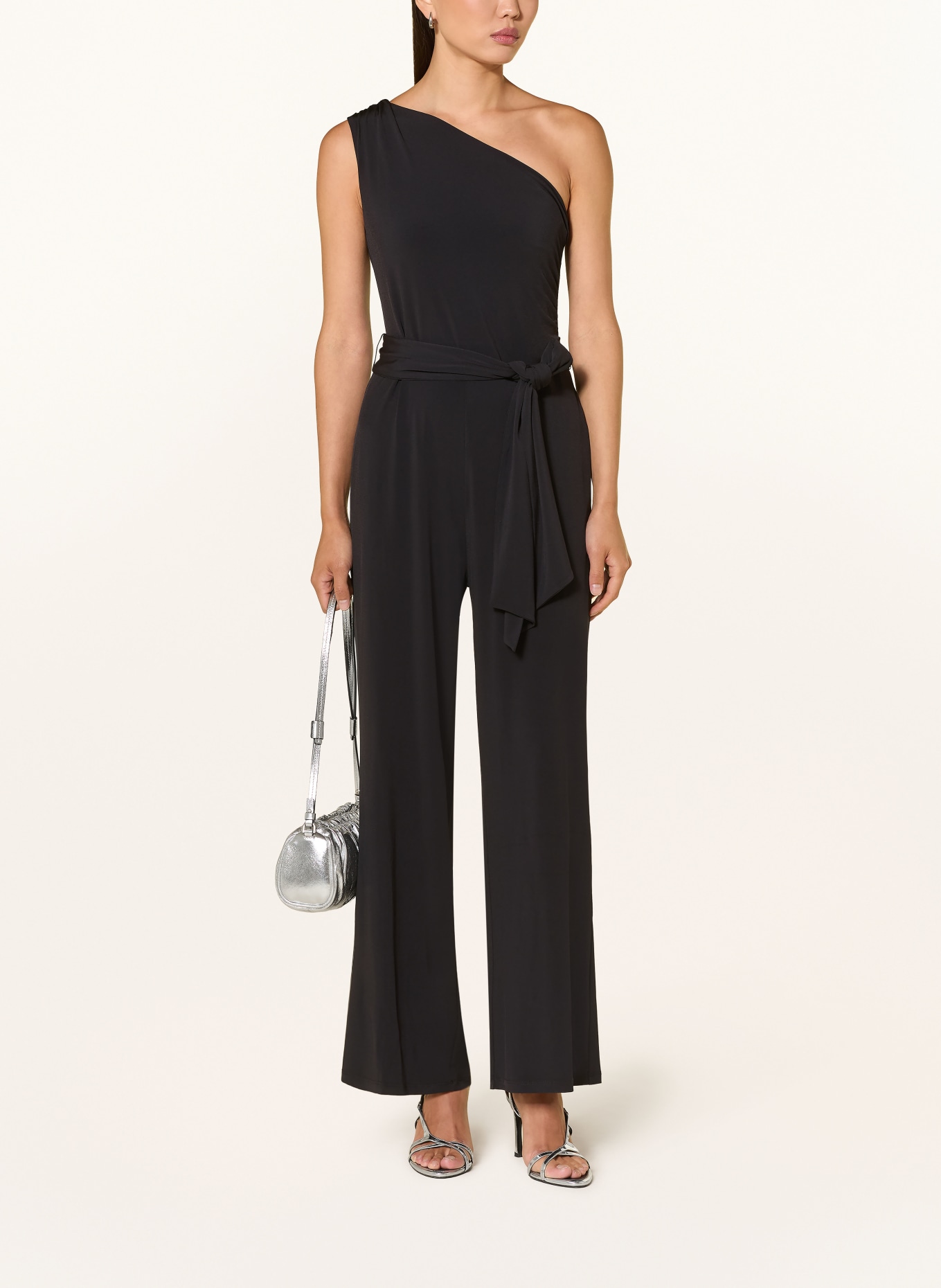 oui One-shoulder jumpsuit with detachable scarf: BLACK