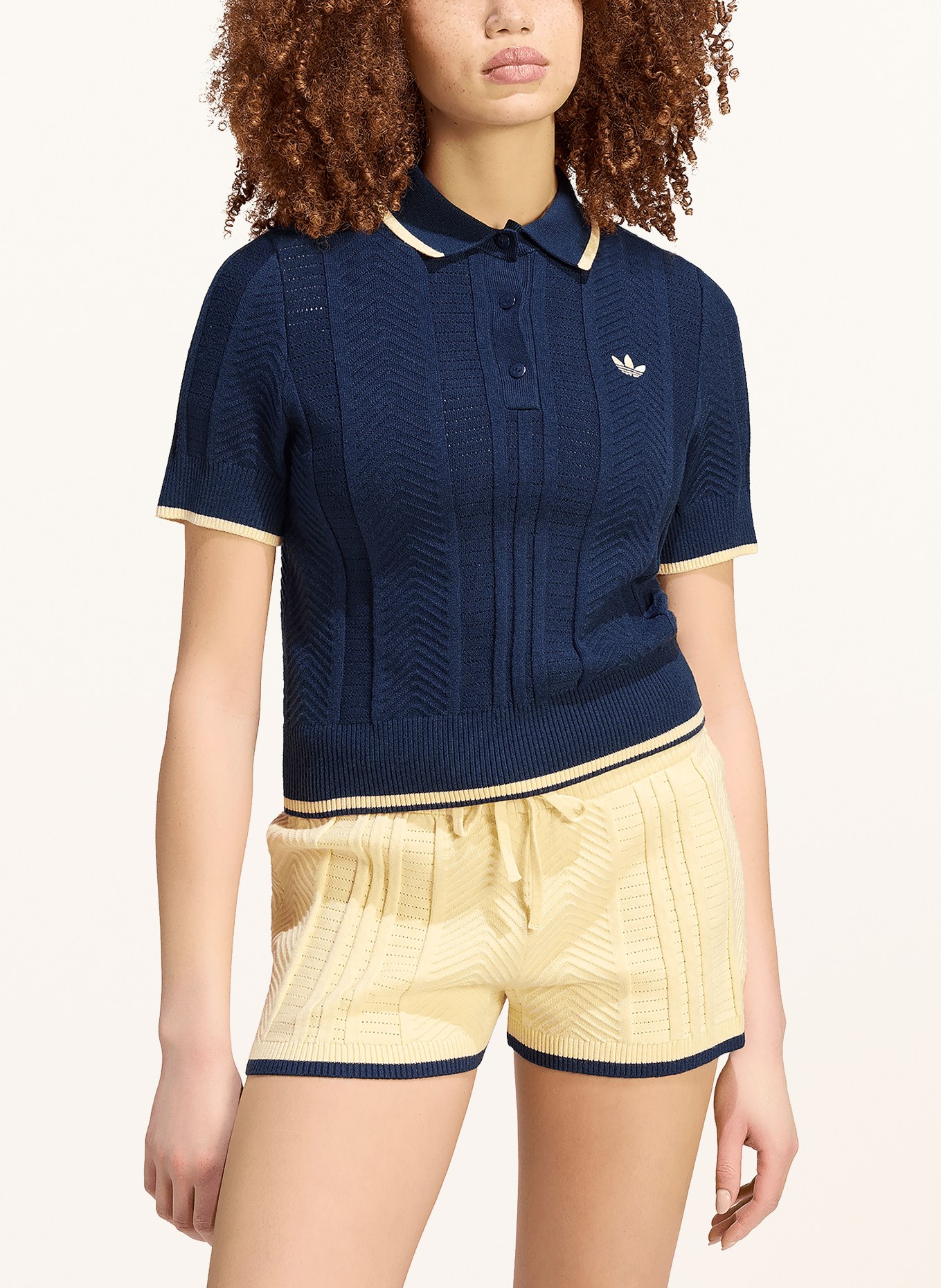 adidas Originals Knit polo shirt CABLE KNIT CALI: DARK BLUE / WHITE