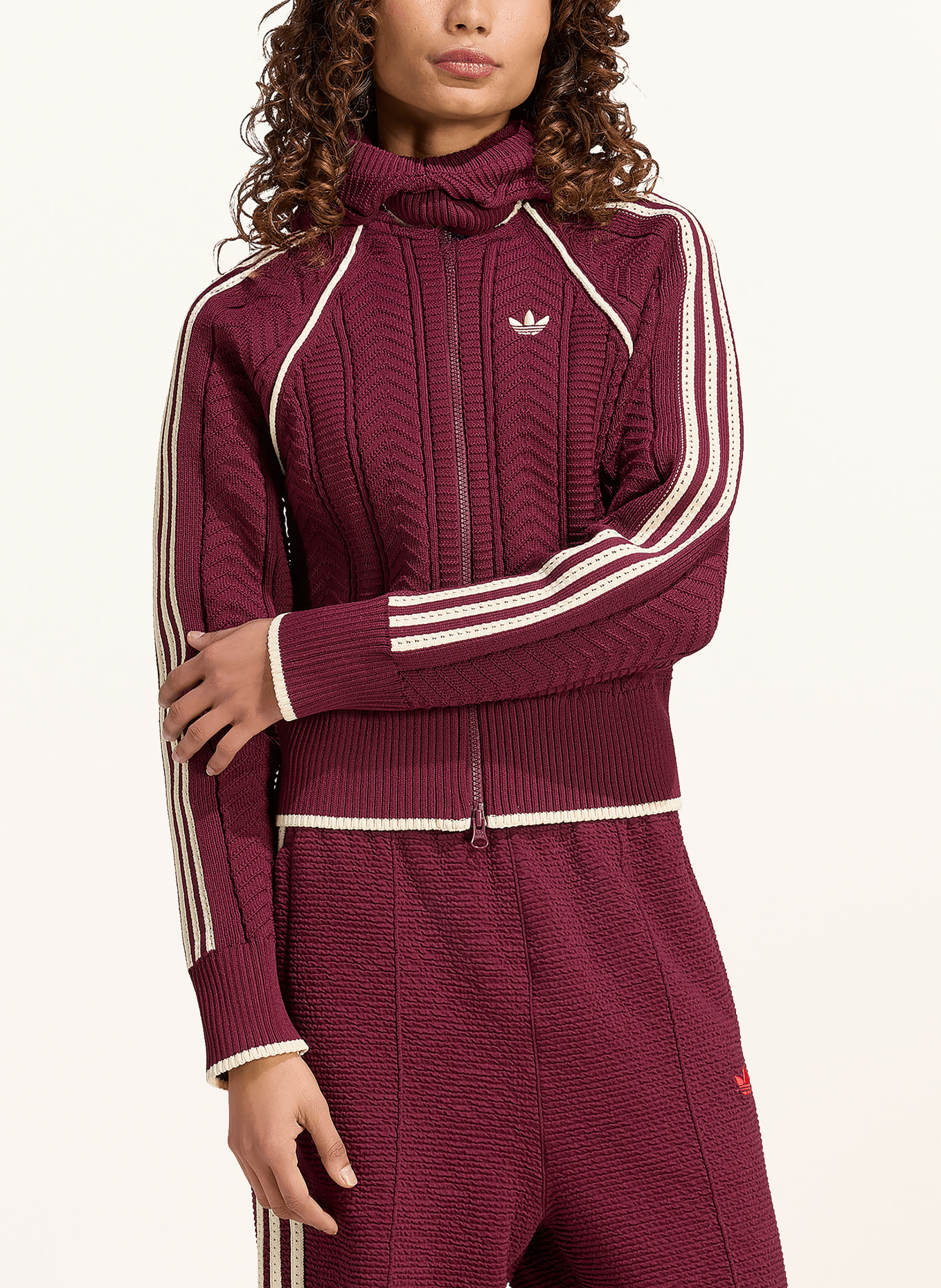 adidas Originals Stickad kofta SST: MÖRKRÖD / ECRU