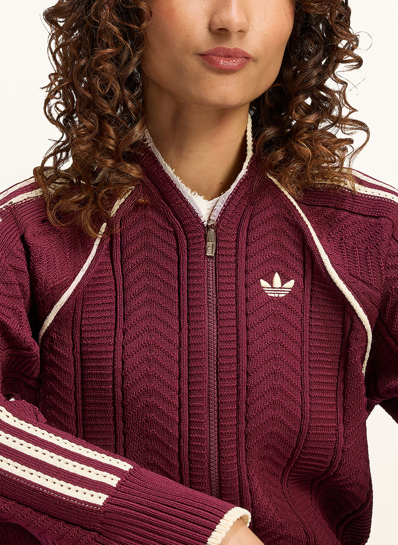 adidas Originals Stickad kofta SST: MÖRKRÖD / ECRU