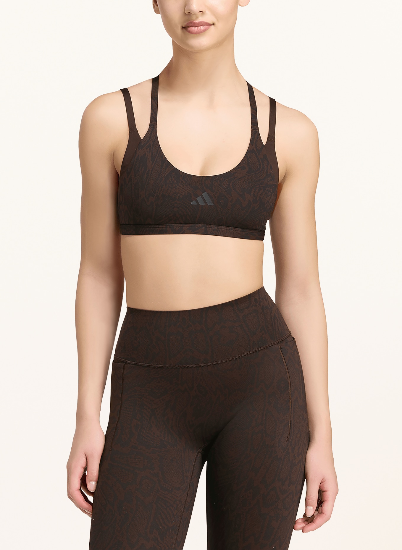 adidas Biustonosz sportowy OPTIMÉ WORKOUT SNAKE: CIEMNOBRĄZOWY / CZARNY