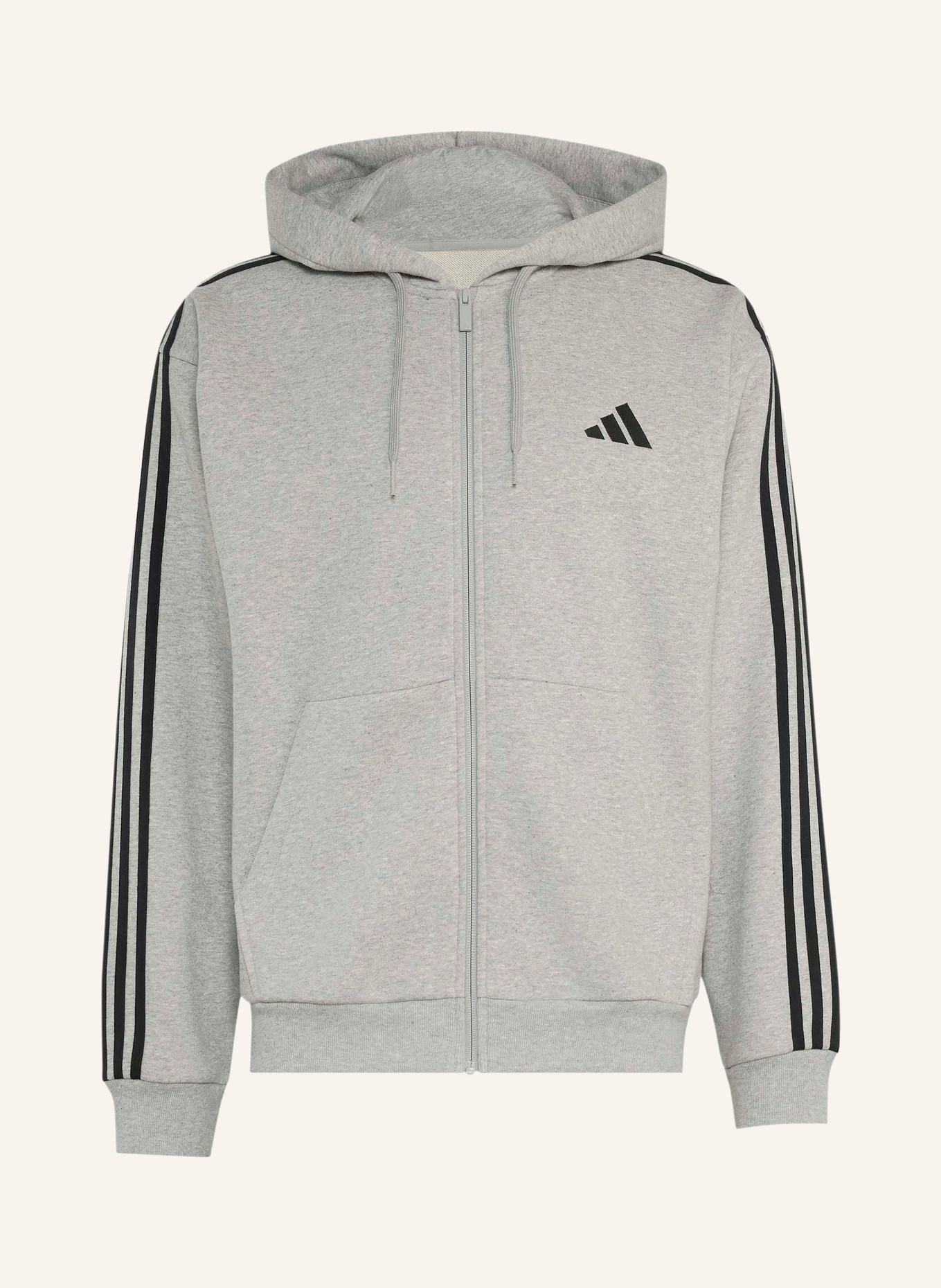 adidas ESSENTIALS 3-Stripe Zip-up Sweatshirt Jacket: GRAY