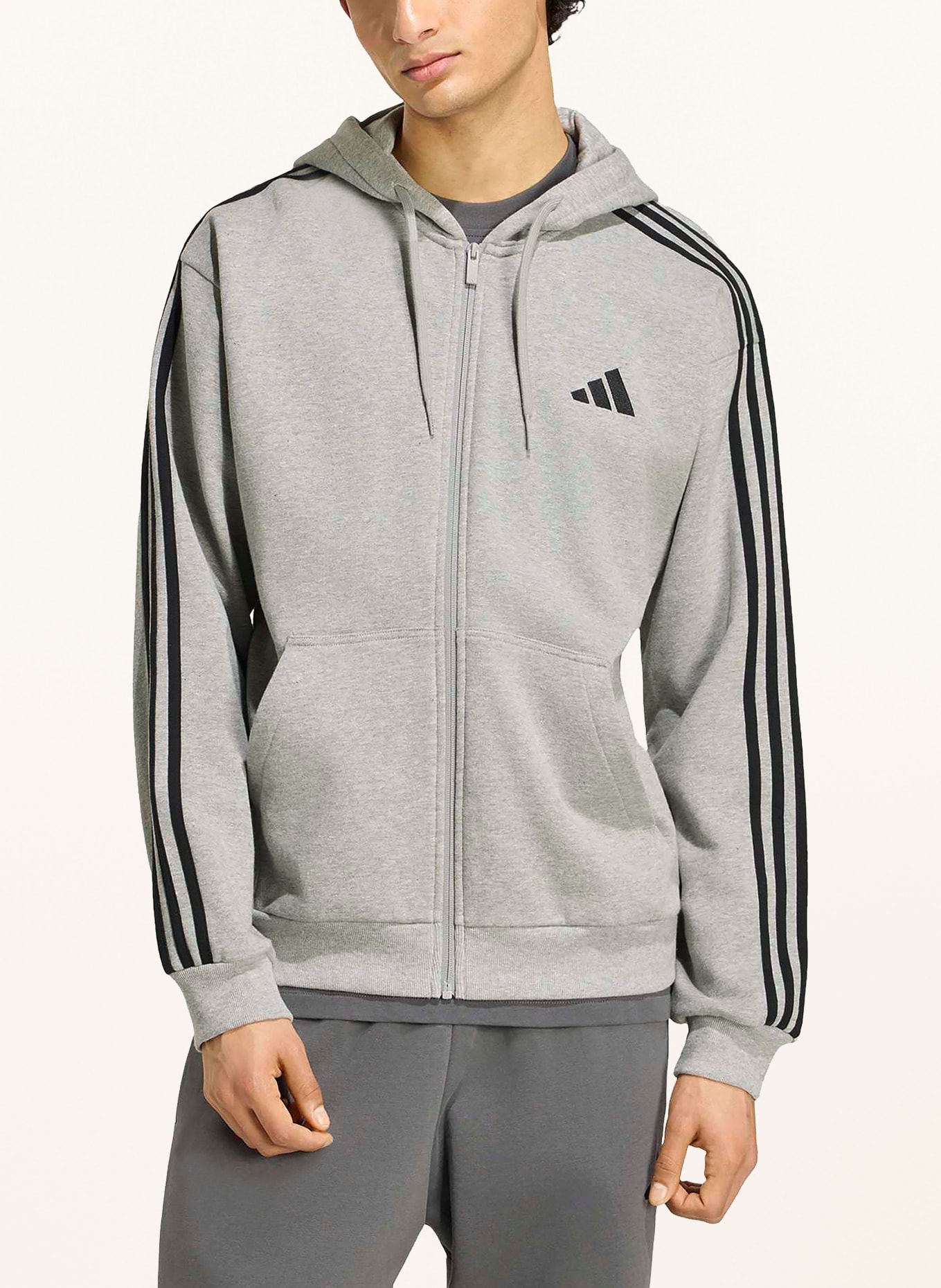 adidas ESSENTIALS 3-Stripe Zip-up Sweatshirt Jacket: GRAY
