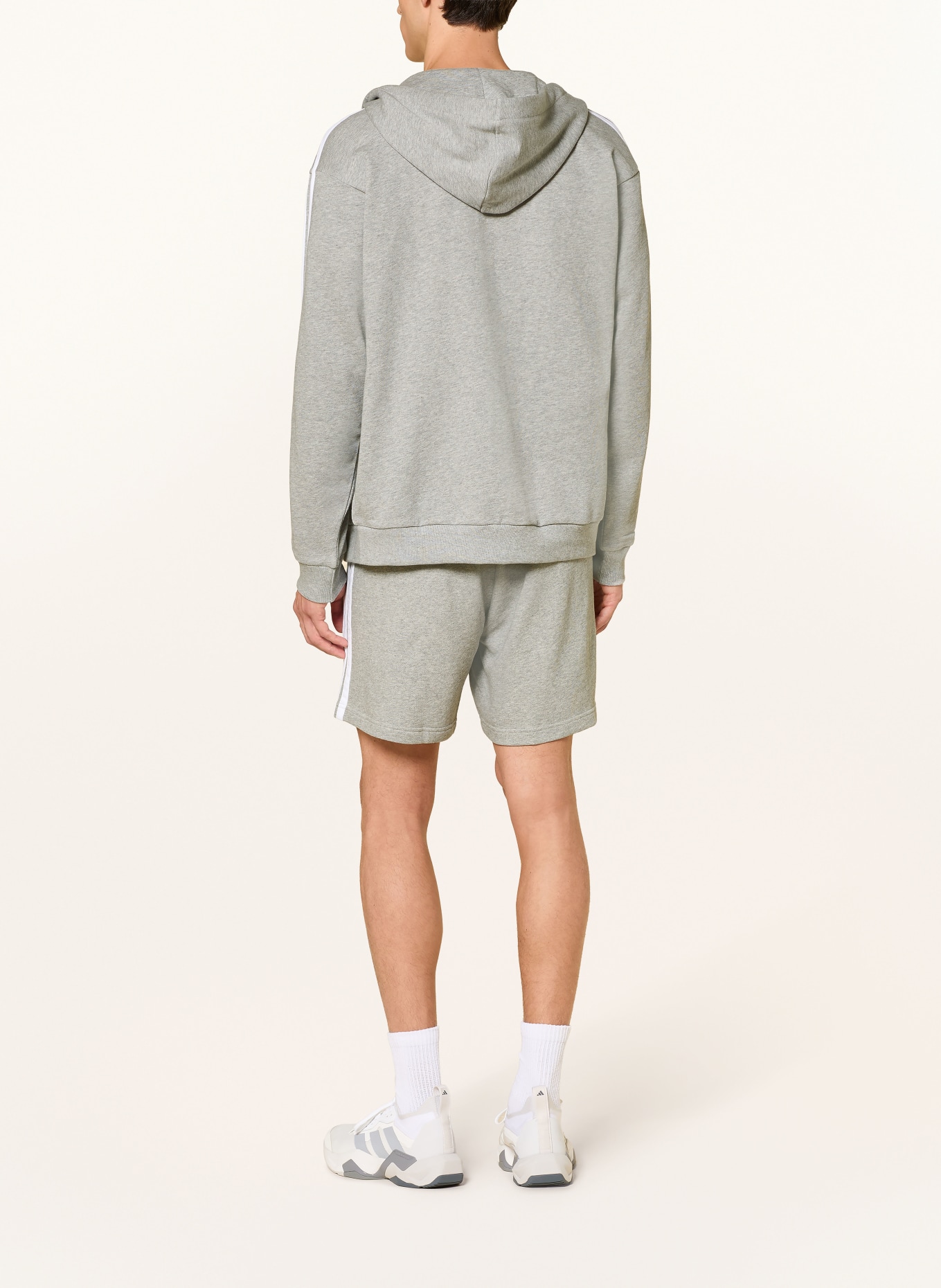 adidas ESSENTIALS 3-Stripe Zip-up Sweatshirt Jacket: GRAY / WHITE