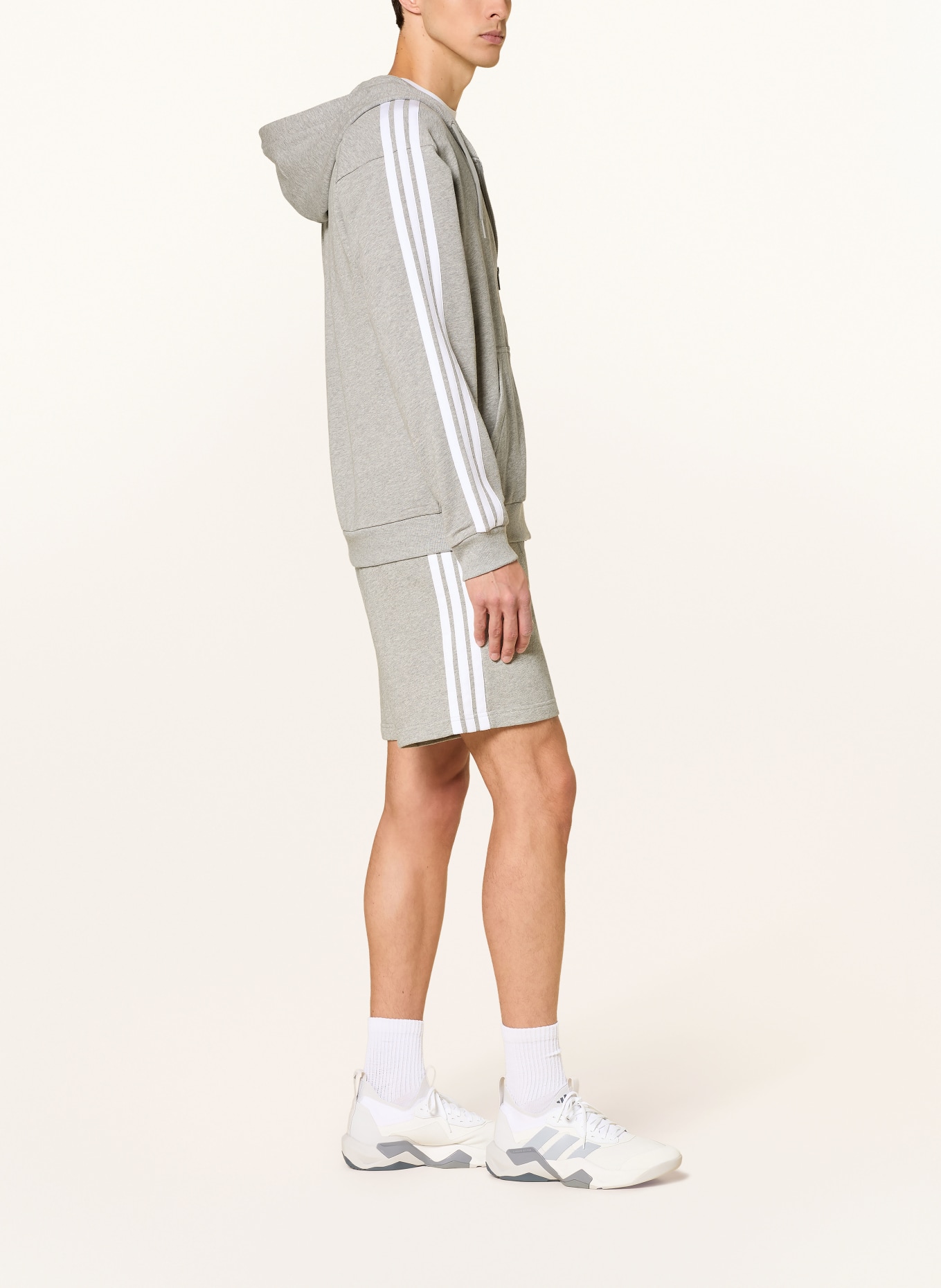 adidas ESSENTIALS 3-Stripe Zip-up Sweatshirt Jacket: GRAY / WHITE