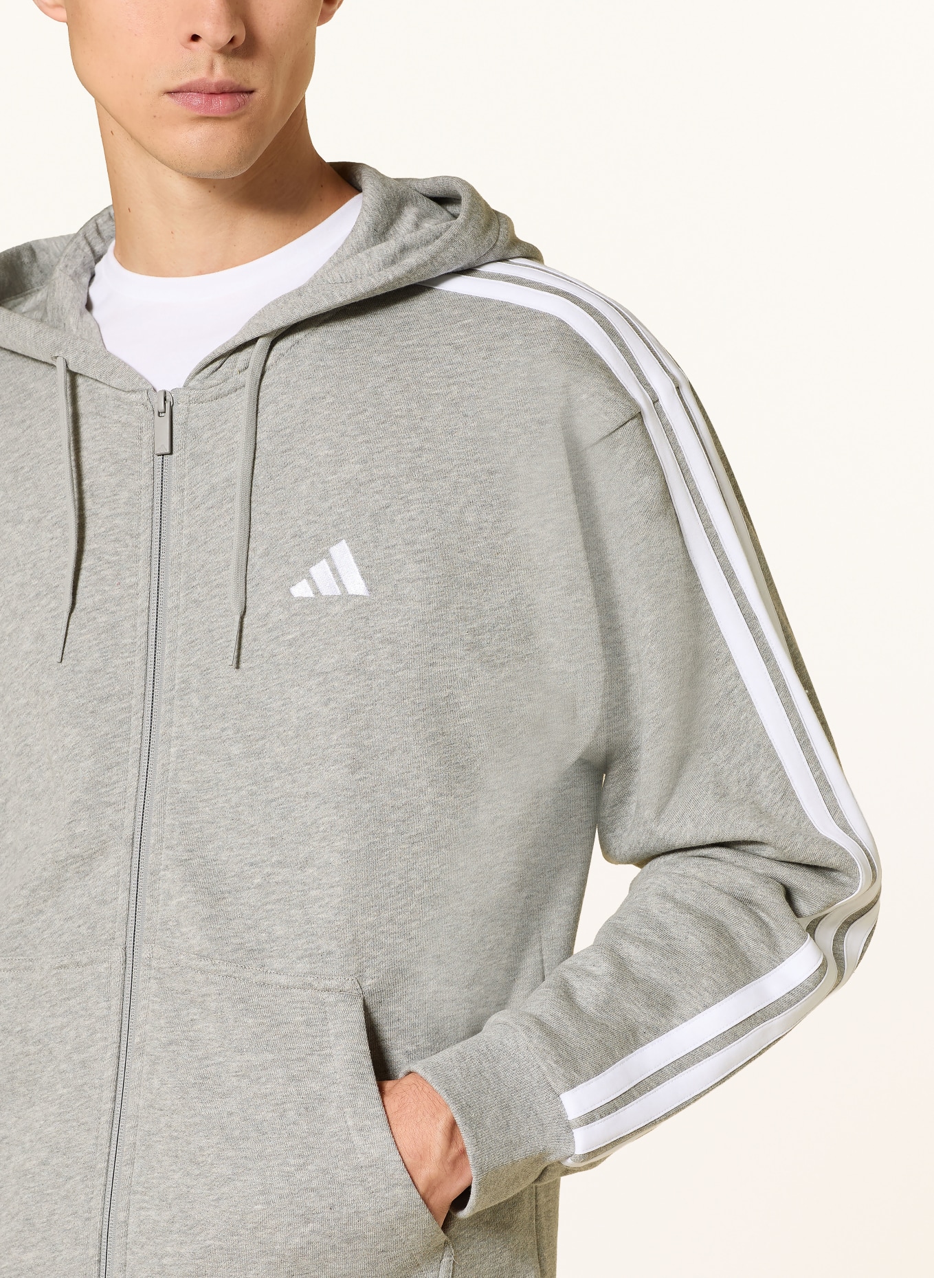 adidas ESSENTIALS 3-Stripe Zip-up Sweatshirt Jacket: GRAY / WHITE