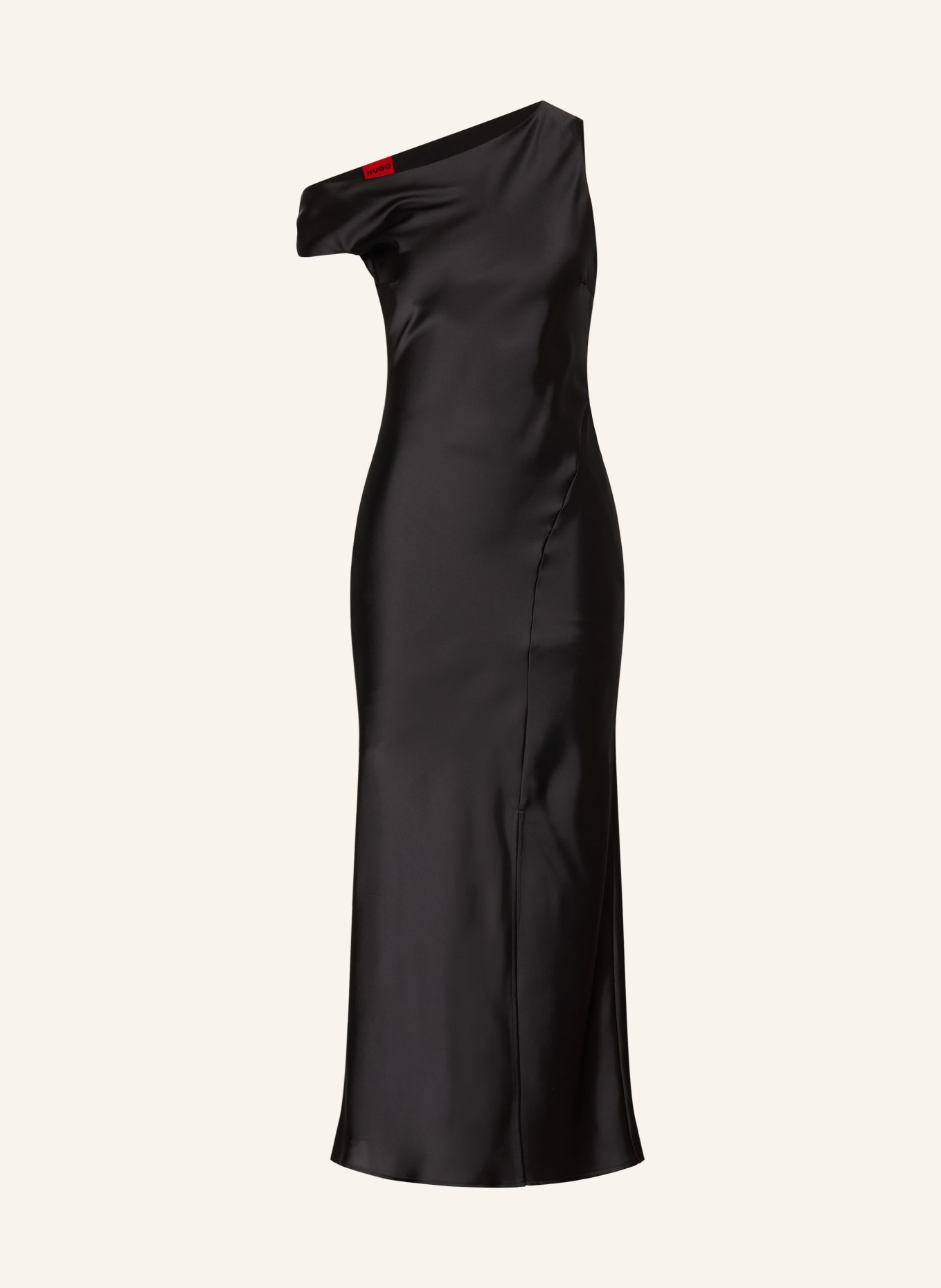 HUGO KARINERA-one-shoulder jurk, van satijn: ZWART