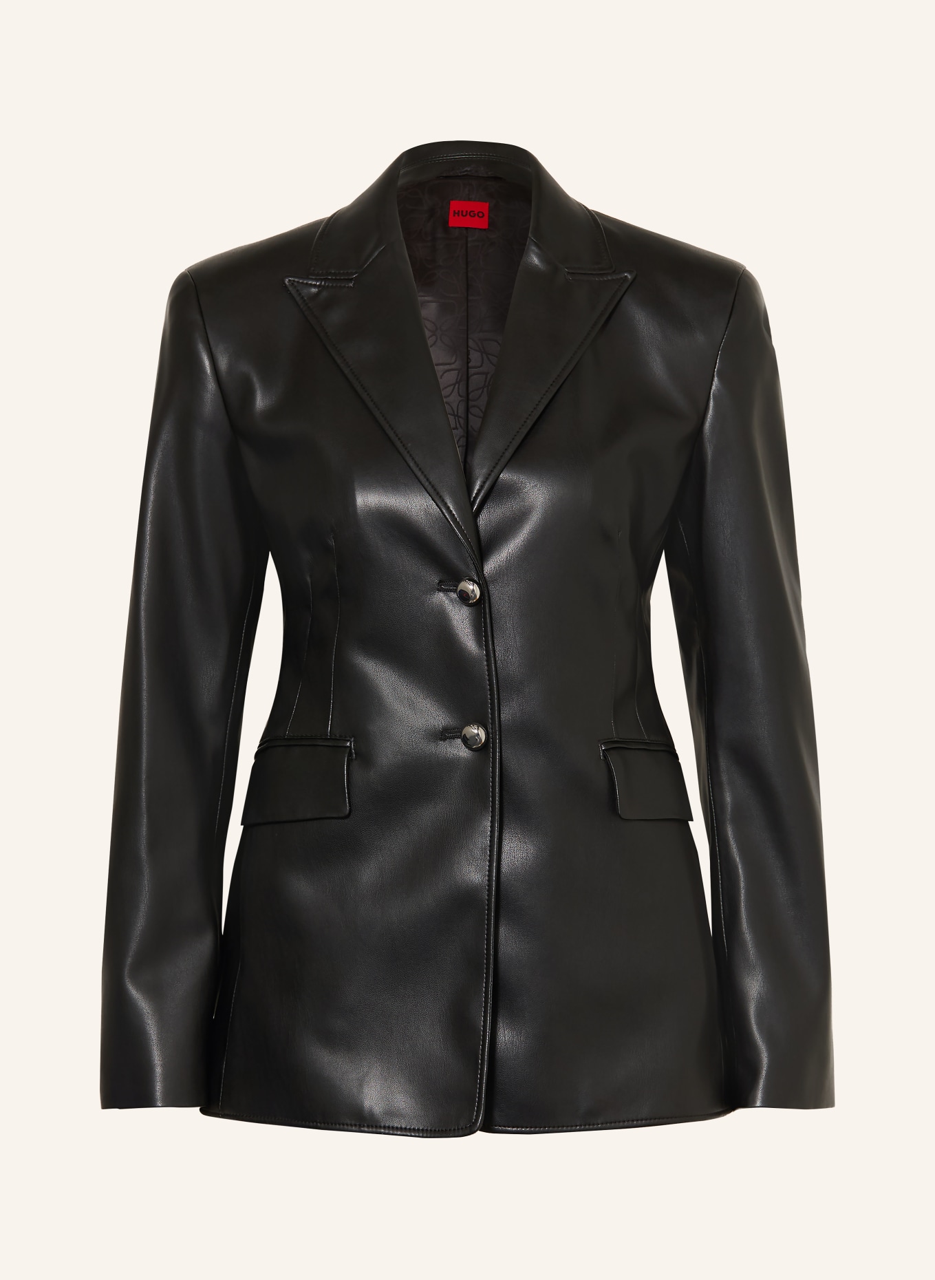 HUGO ASMALLA Leather-Look Blazer: BLACK