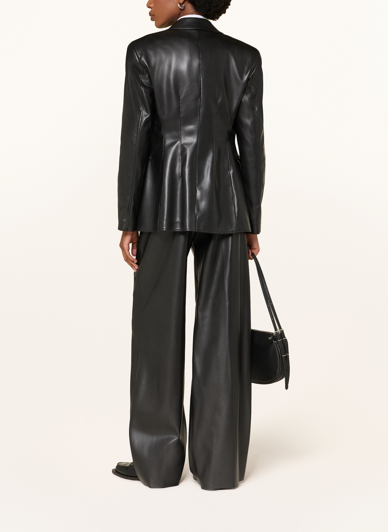 HUGO HENESA Leather-Look Wide-leg Trousers: BLACK