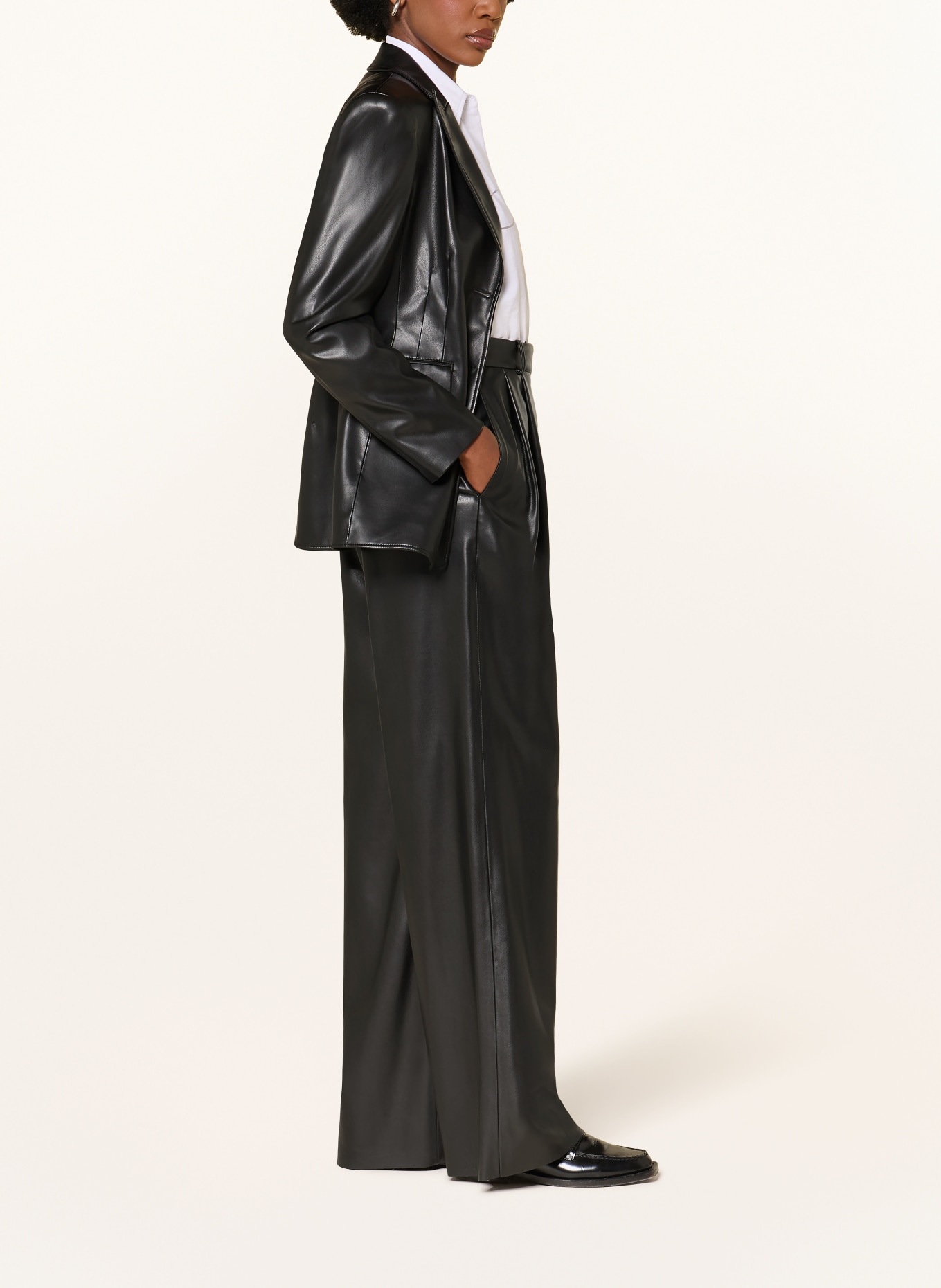 HUGO HENESA Leather-Look Wide-leg Trousers: BLACK