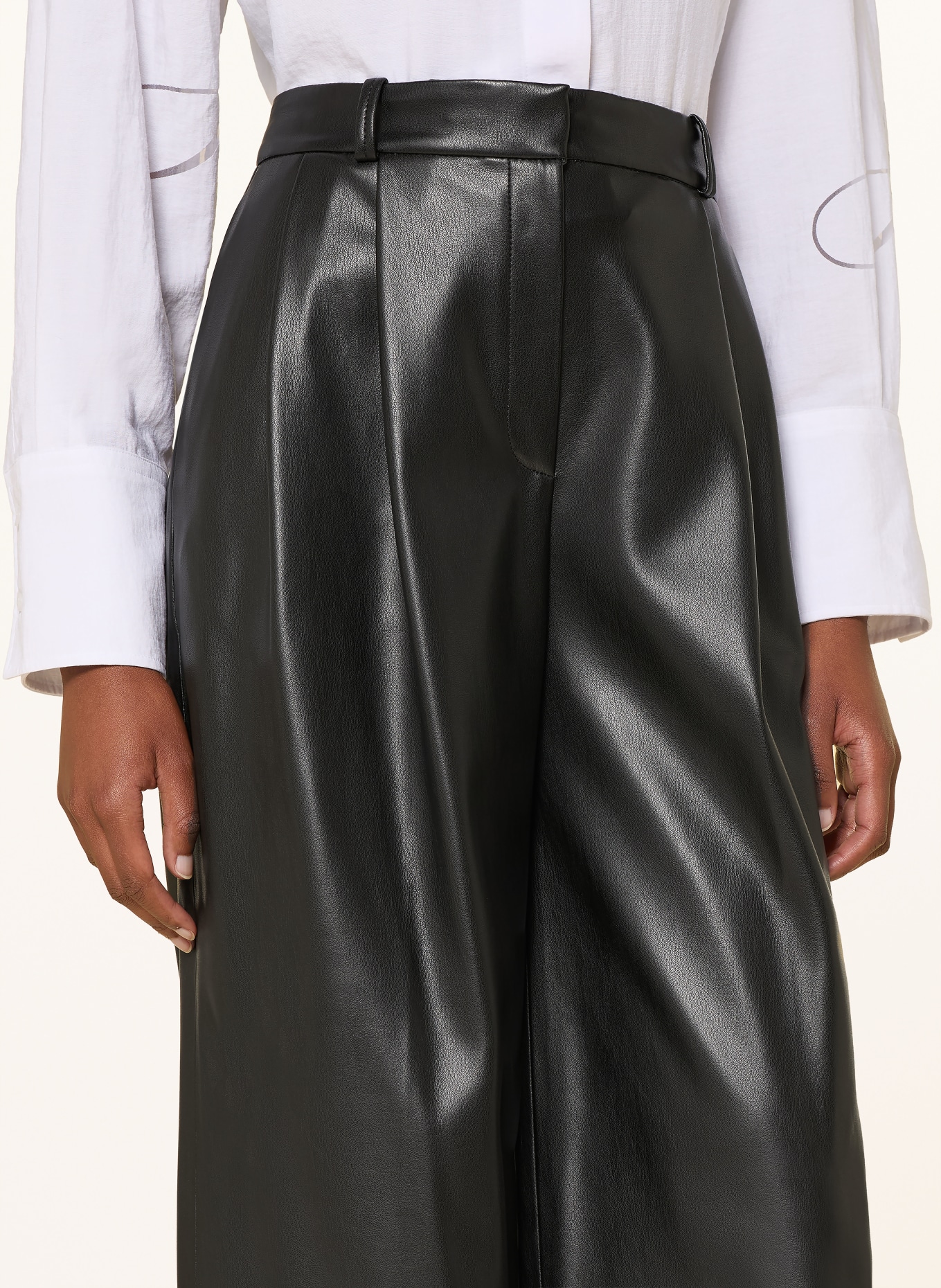 HUGO HENESA Leather-Look Wide-leg Trousers: BLACK