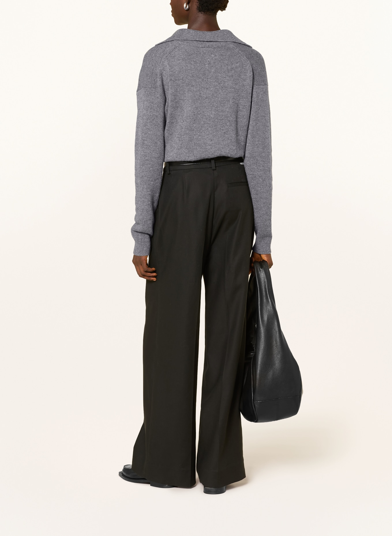 darling harbour Cashmere knit polo shirt: midgrey melange