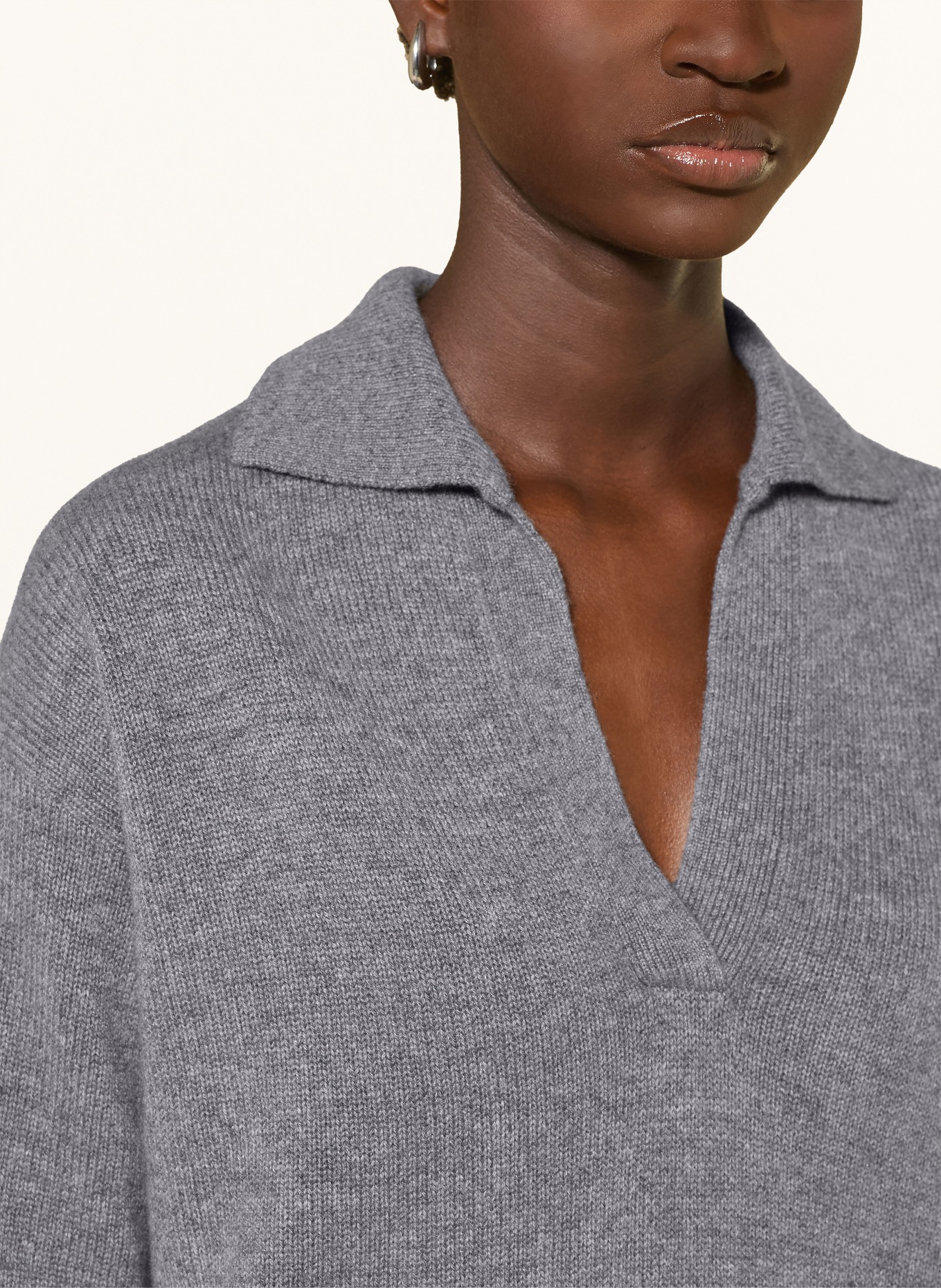 darling harbour Cashmere knit polo shirt: midgrey melange