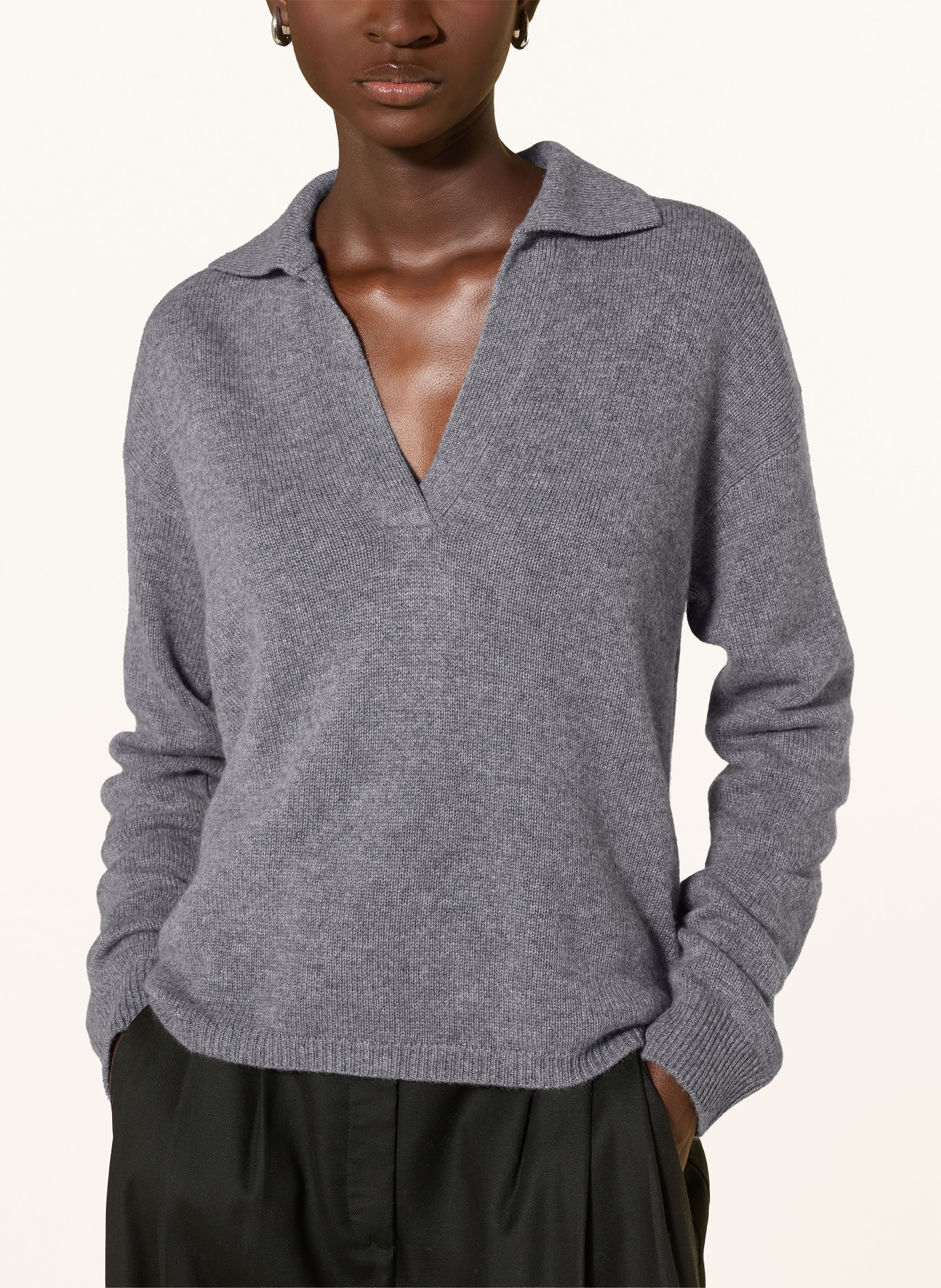 darling harbour Cashmere knit polo shirt: midgrey melange