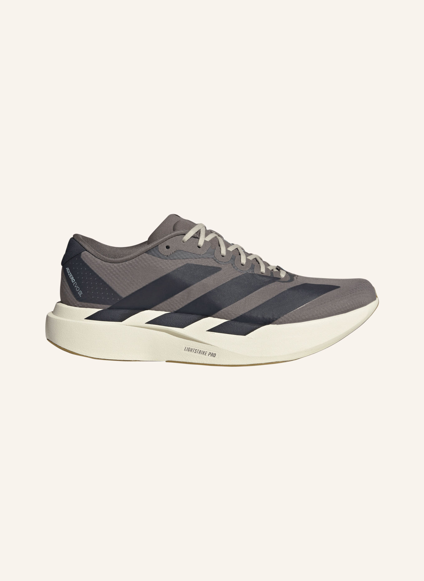 adidas ADIZERO EVO SL Running Shoes: DARK GRAY / LIGHT BLUE / BLACK