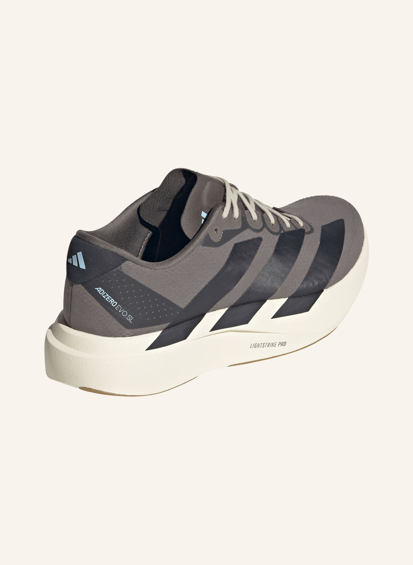 adidas ADIZERO EVO SL Running Shoes: DARK GRAY / LIGHT BLUE / BLACK