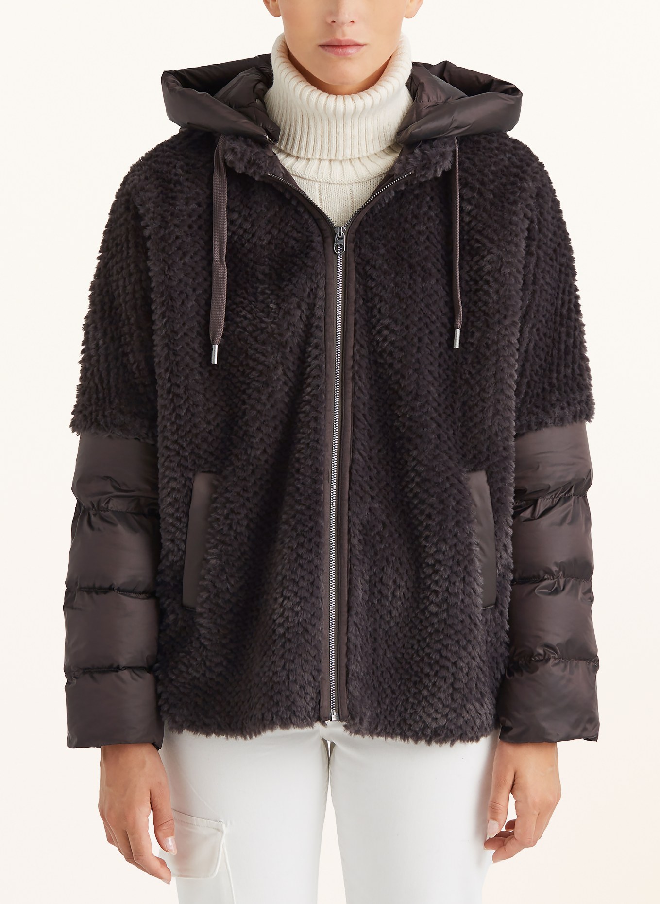 MILESTONE Kunstfell-Jacke MSWEGA mit abnehmbarer Kapuze: DUNKELBRAUN