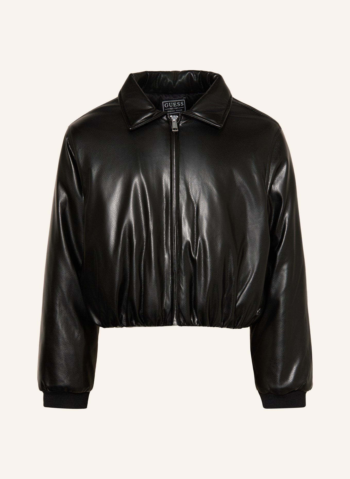 GUESS Jachetă cu aspect de piele: NEGRU