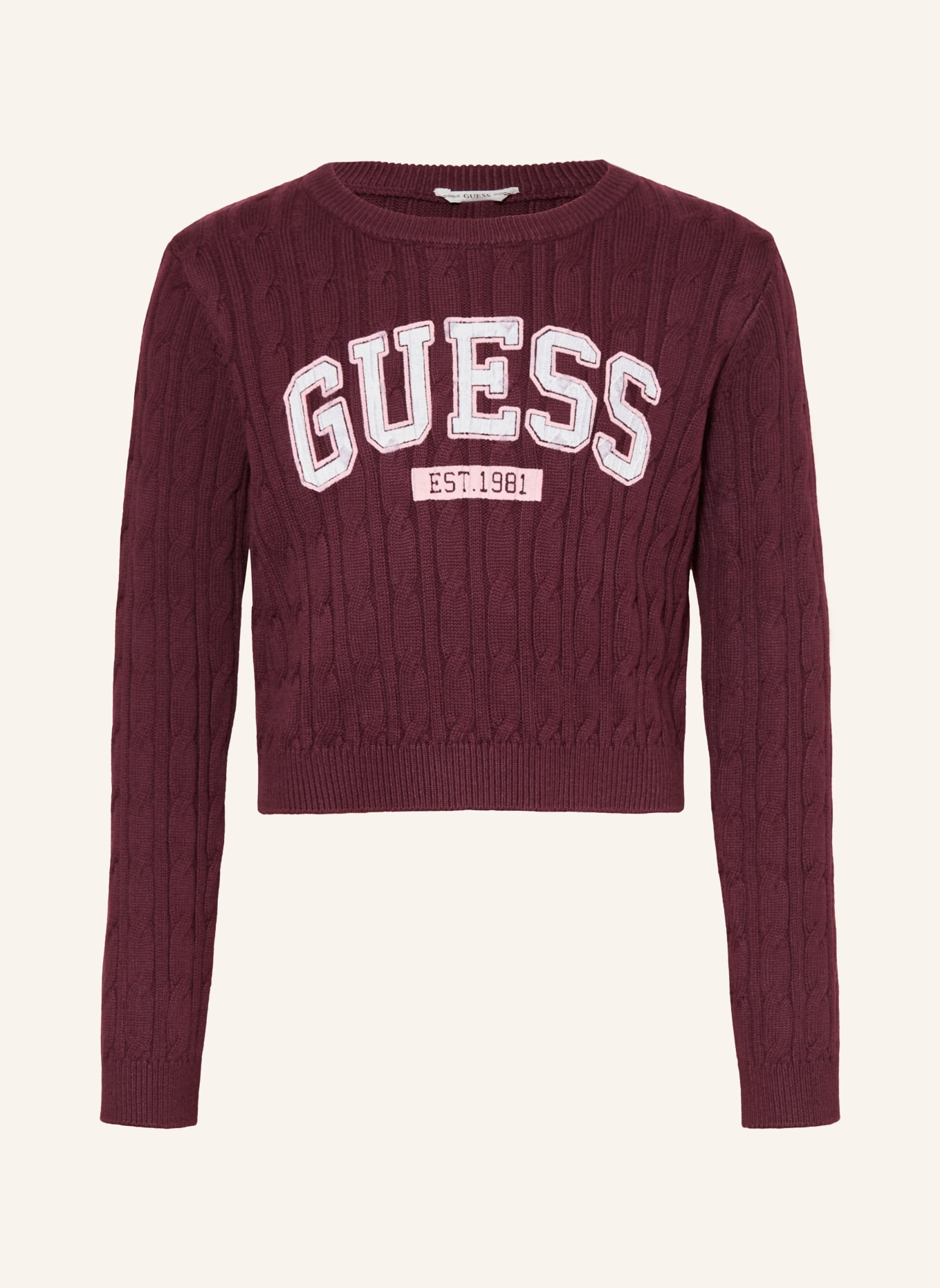 GUESS Trui: DONKERROOD / ROZE / WIT