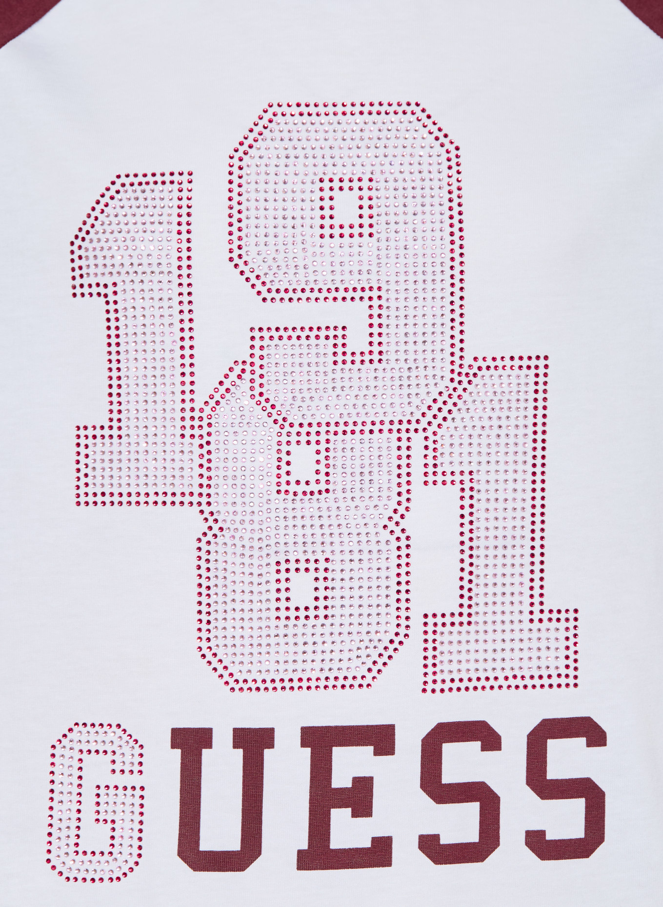 GUESS T-shirt with Rhinestones: WHITE / PINK / DARK RED