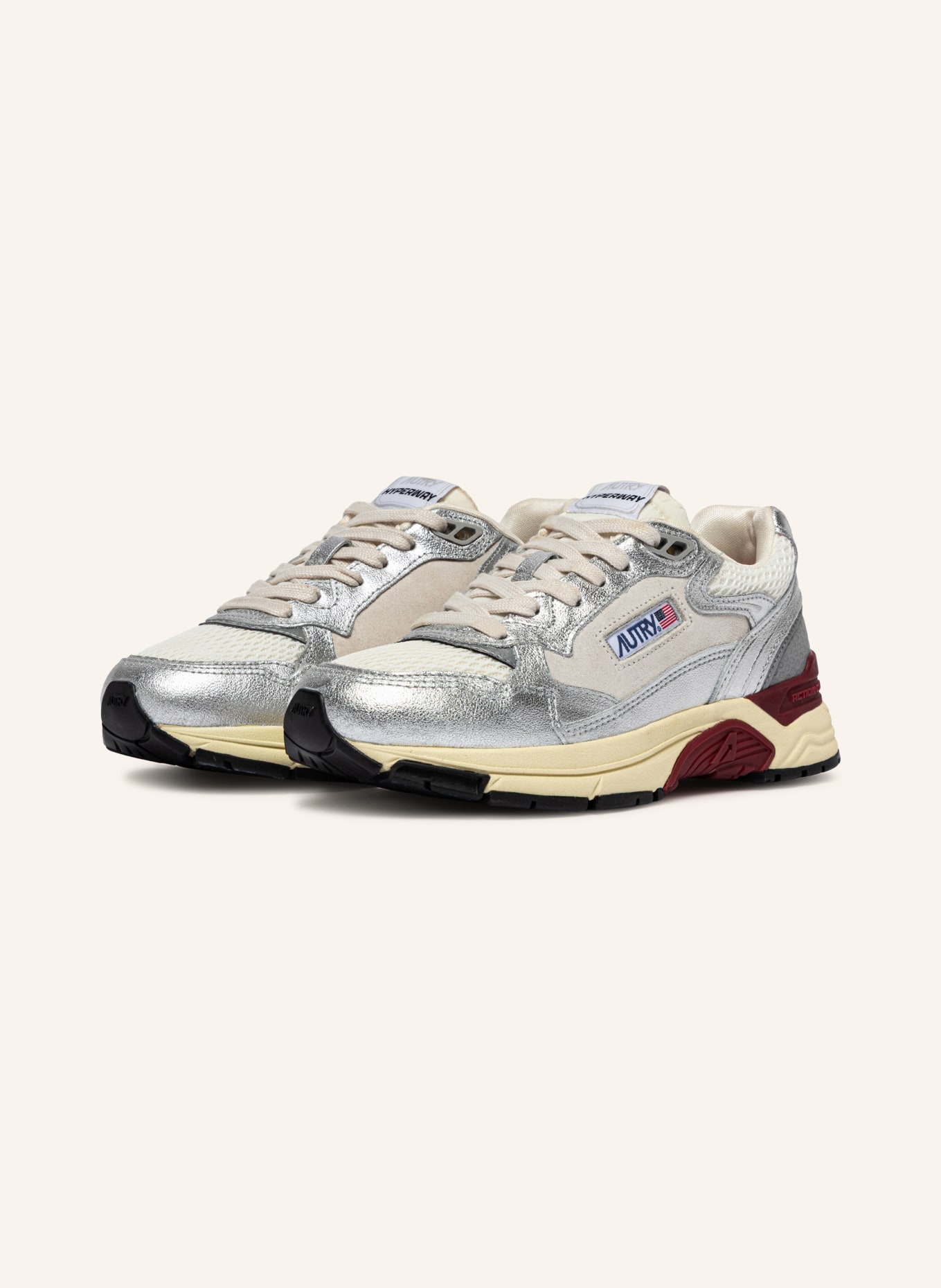 AUTRY Sneaker HYPERWAY LOW: SILBER / DUNKELROT / WEISS