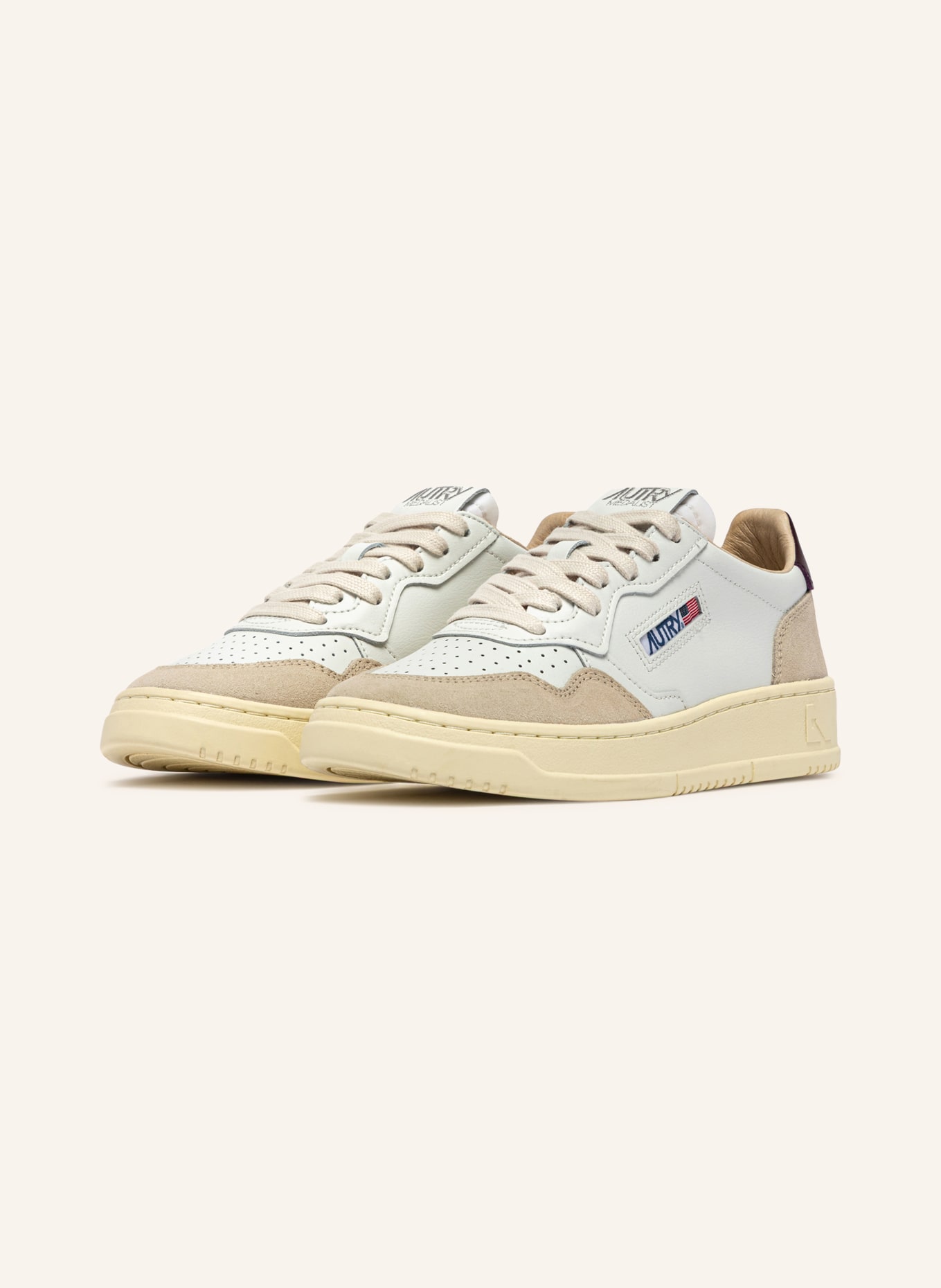 AUTRY Sneaker MEDALIST LOW LS: WEISS / BEIGE / DUNKELLILA