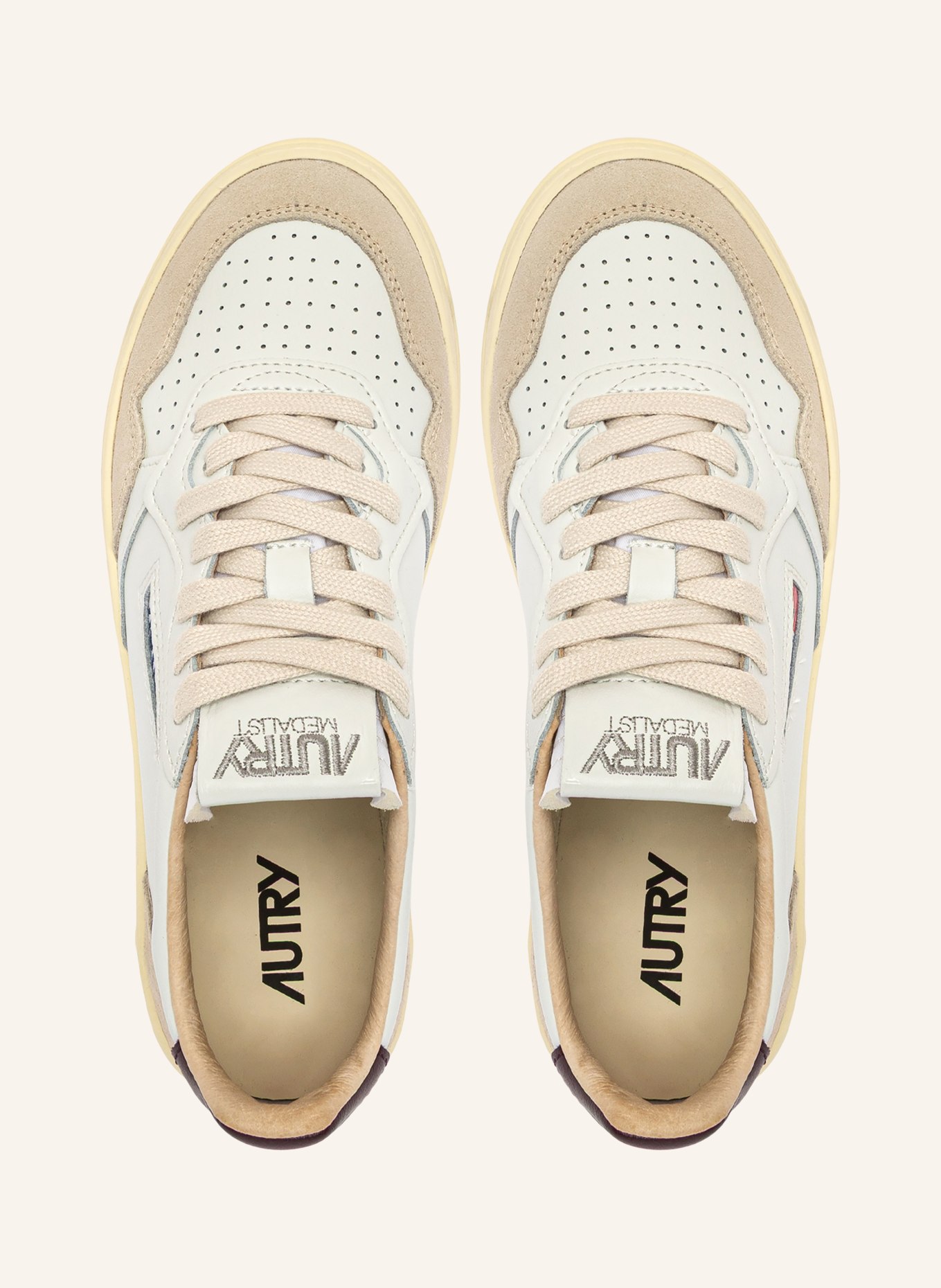 AUTRY Sneaker MEDALIST LOW LS: WEISS / BEIGE / DUNKELLILA