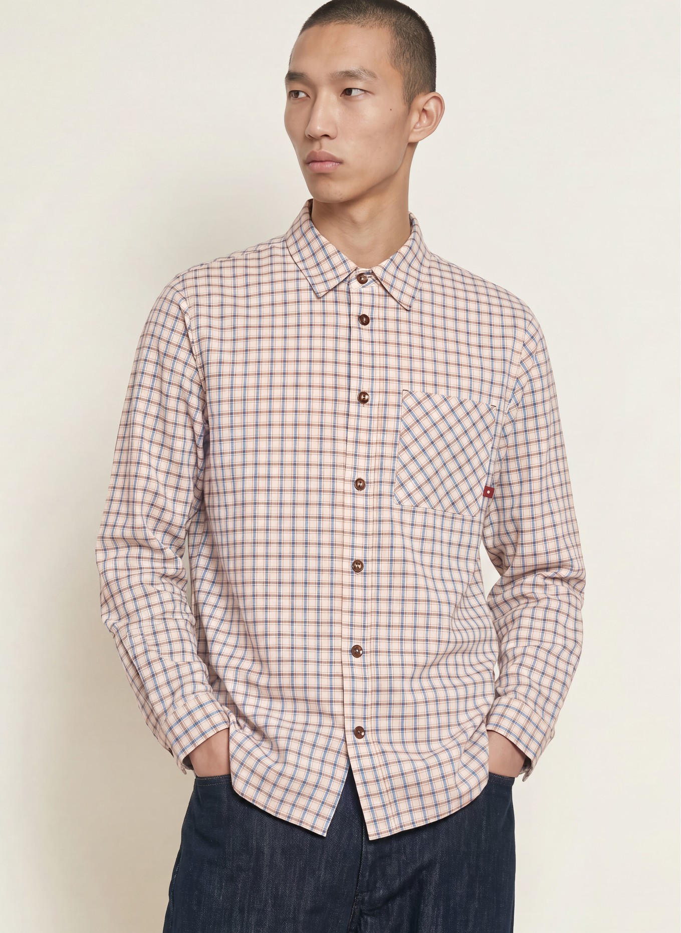 MOS MOSH Gallery Hemd MMGDAVID Comfort Fit: BEIGE / DUNKELROT / BLAU