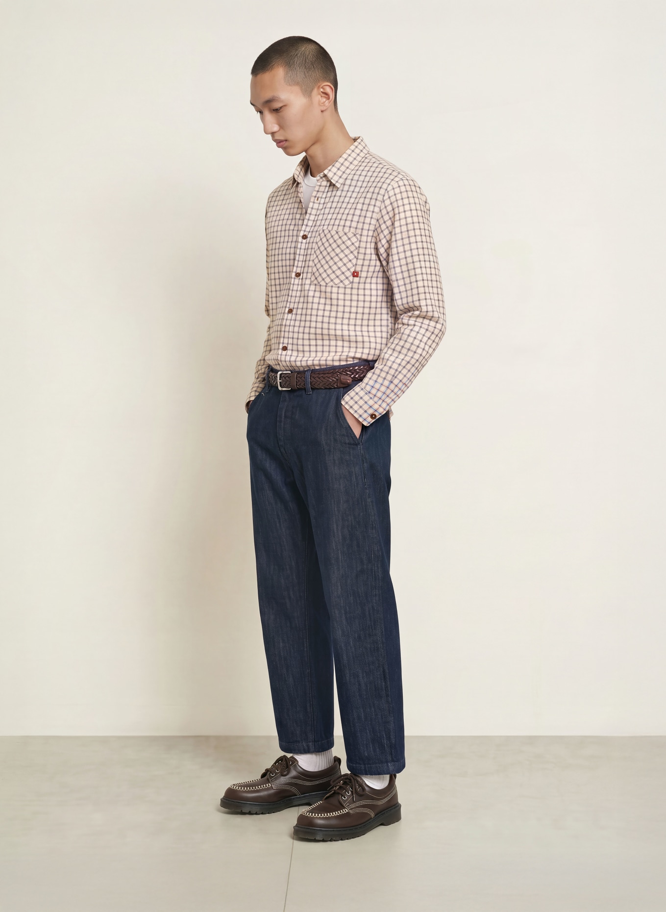 MOS MOSH Gallery Hemd MMGDAVID Comfort Fit: BEIGE / DUNKELROT / BLAU