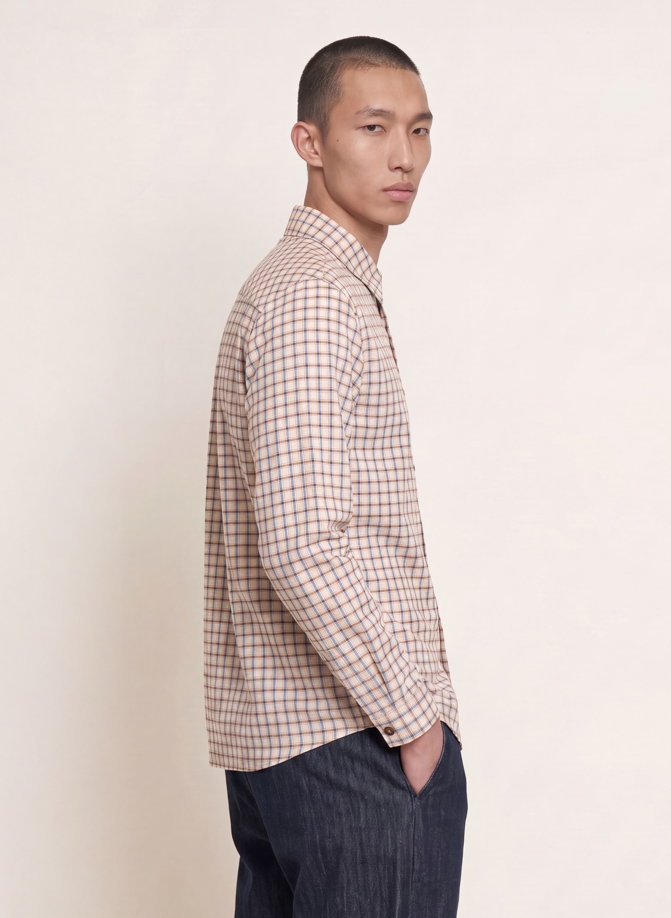 MOS MOSH Gallery Hemd MMGDAVID Comfort Fit: BEIGE / DUNKELROT / BLAU