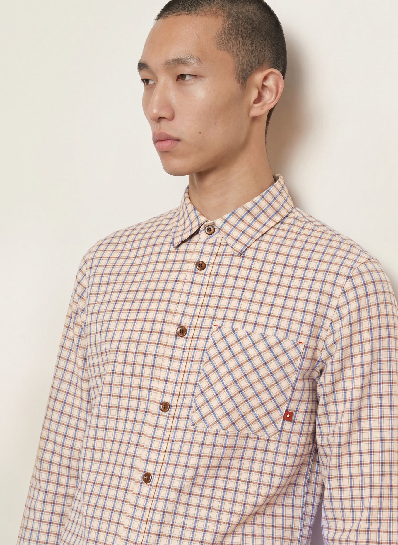 MOS MOSH Gallery Hemd MMGDAVID Comfort Fit: BEIGE / DUNKELROT / BLAU