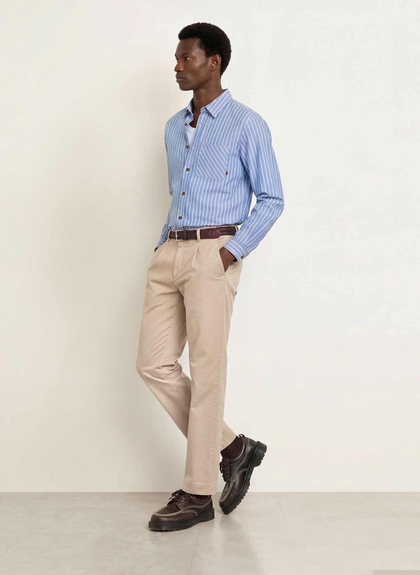 MOS MOSH Gallery MMGDAVID Comfort Fit Shirt: LIGHT BLUE / DARK RED / WHITE