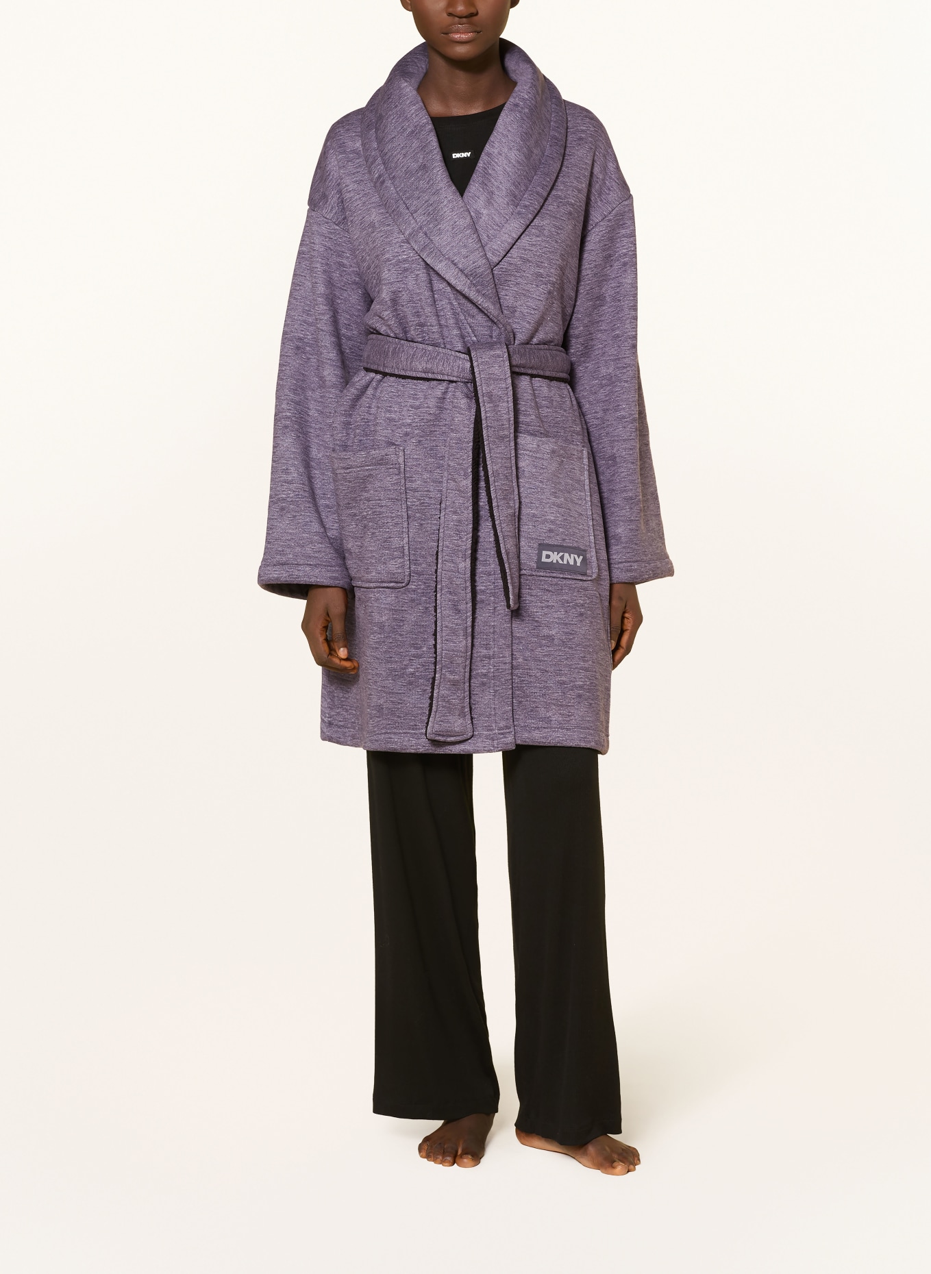 DKNY Robe de chambre pour femme: GRIS / NOIR