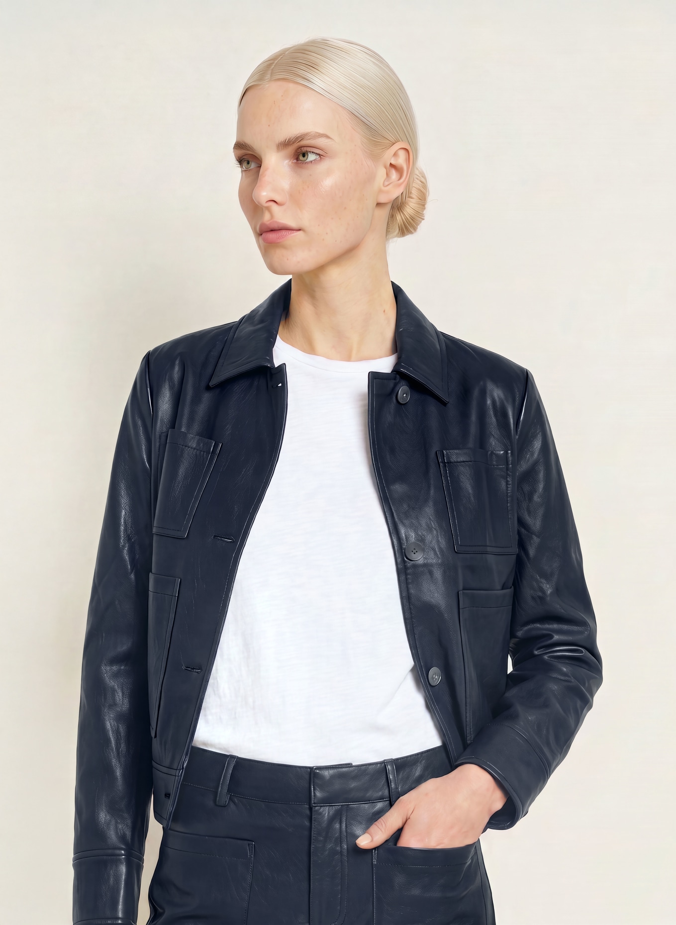 CATNOIR Blazer in leerlook: DONKERBLAUW