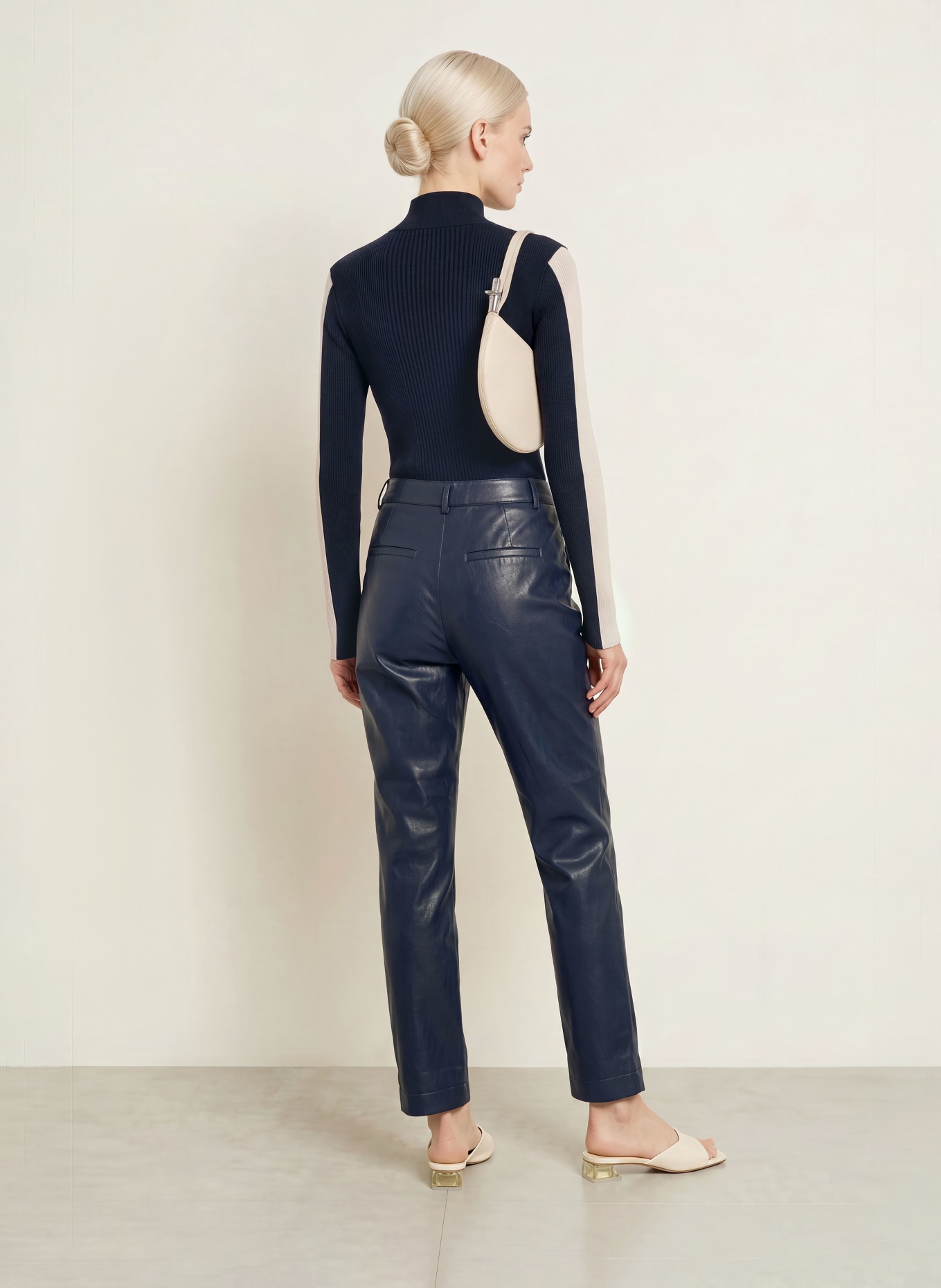 CATNOIR Broek met leerlook: DONKERBLAUW