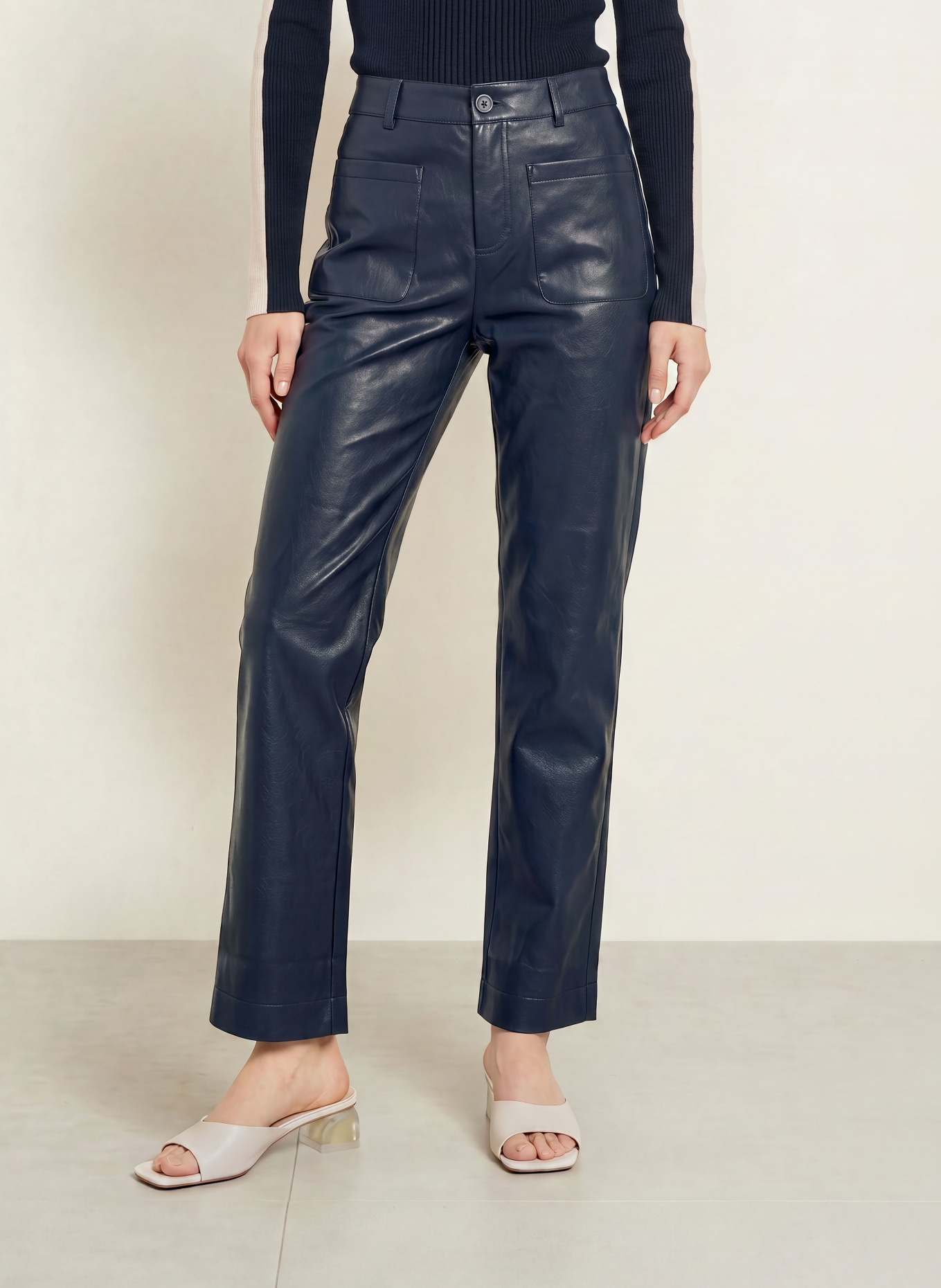 CATNOIR Broek met leerlook: DONKERBLAUW