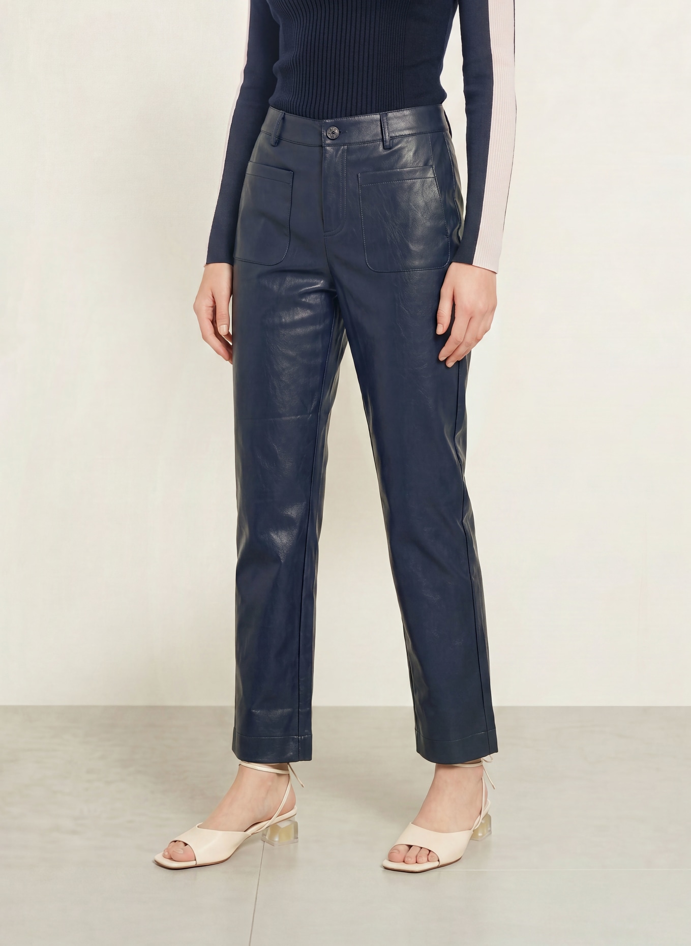 CATNOIR Broek met leerlook: DONKERBLAUW