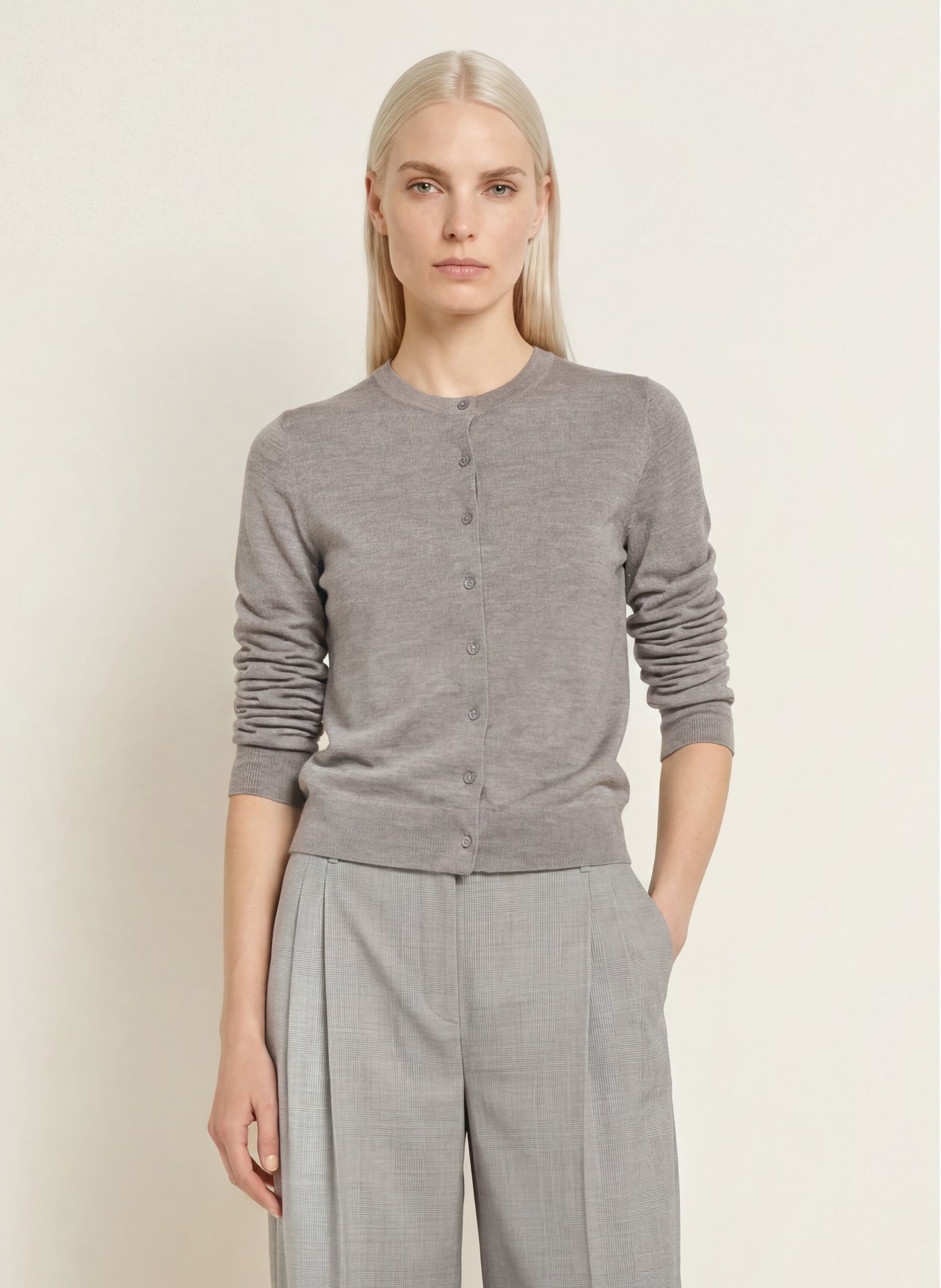 darling harbour Merinowool Cardigan: STONE MELANGE