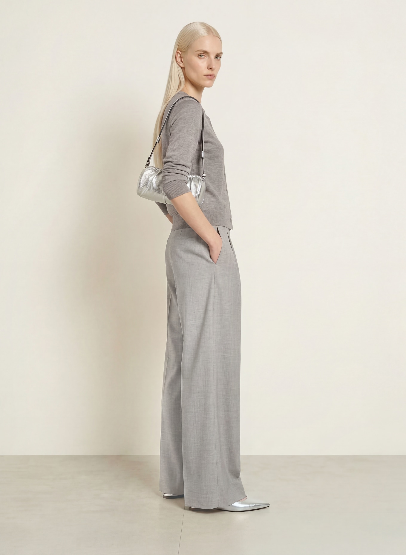 darling harbour Merinowool Cardigan: STONE MELANGE