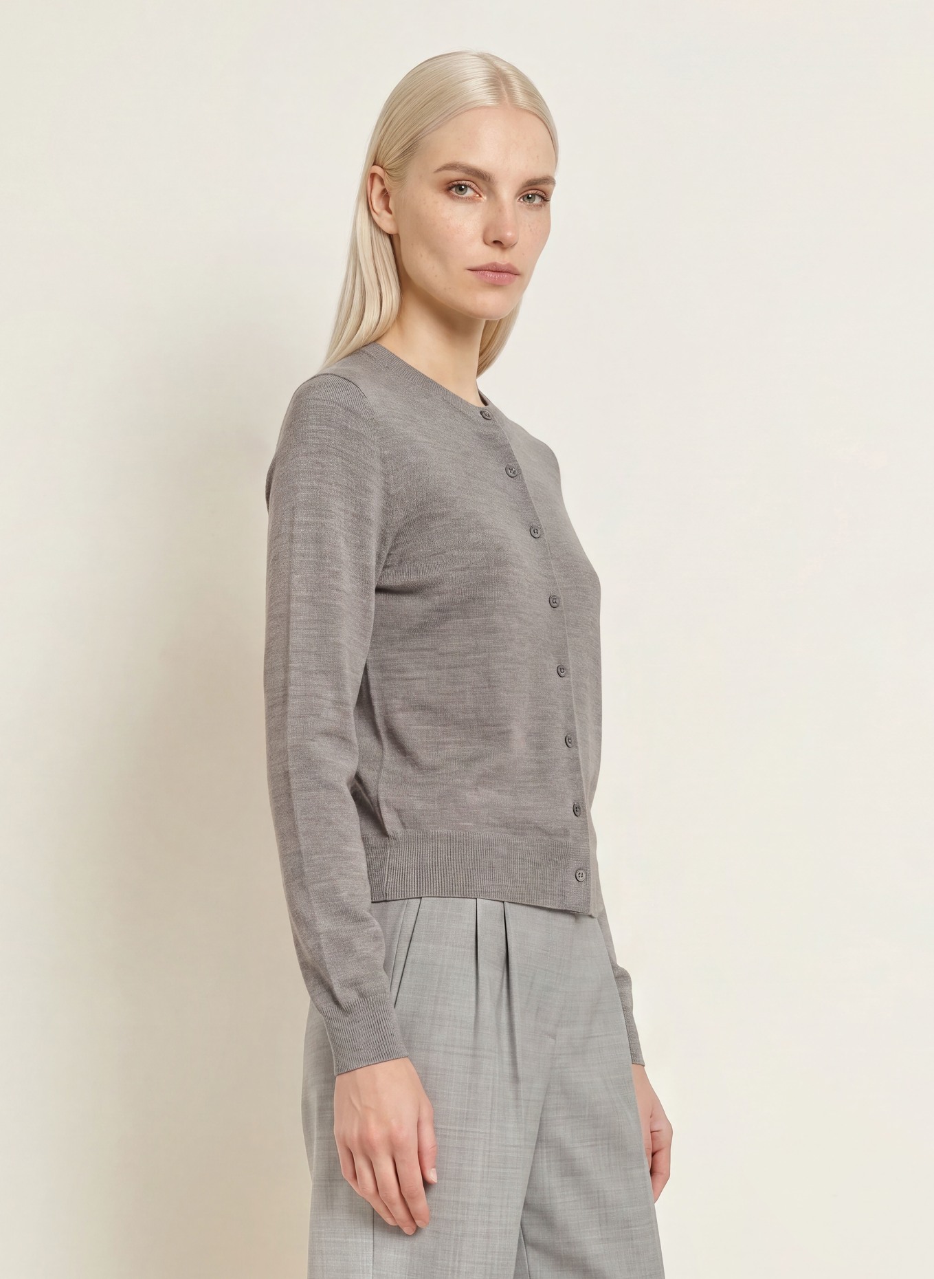 darling harbour Merinowool Cardigan: STONE MELANGE