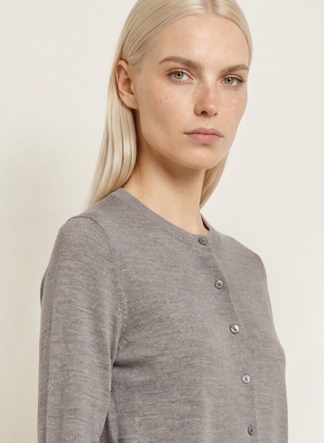 darling harbour Merinowool Cardigan: STONE MELANGE