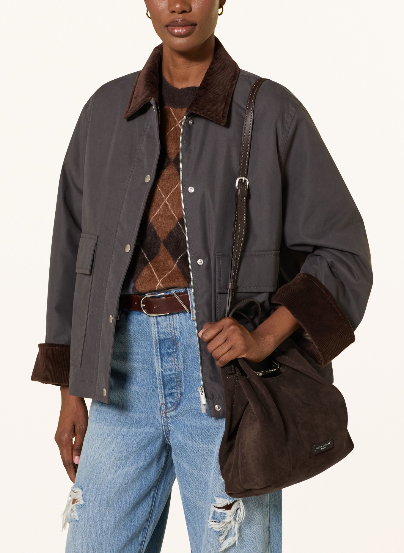 GIANNI CHIARINI Handtas DUA MEDIUM met Pouch: MARRON FONCÉ / ZILVER