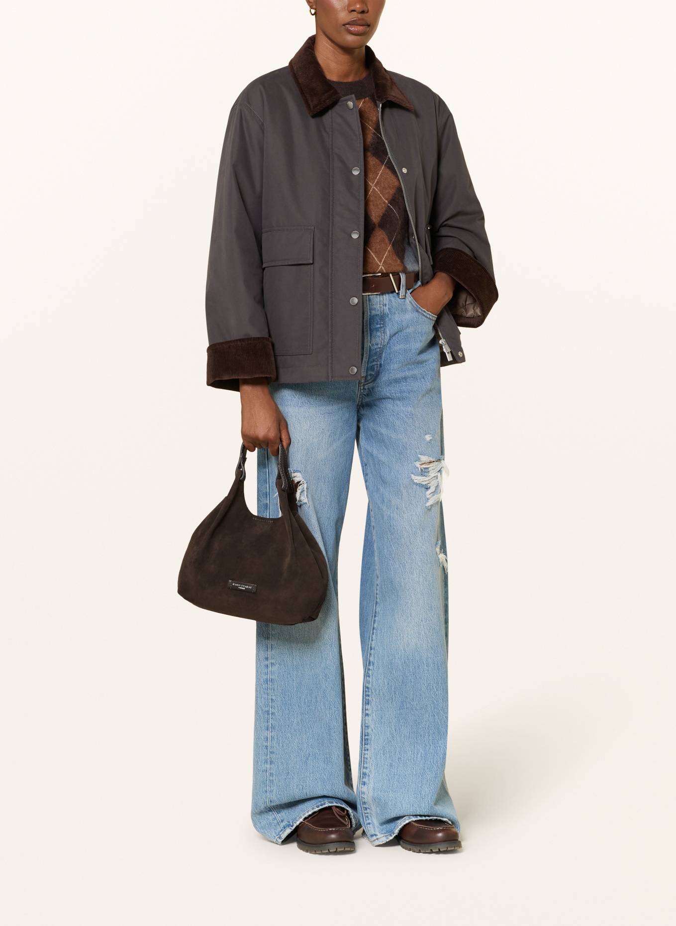 GIANNI CHIARINI Handtas DUA MEDIUM met Pouch: MARRON FONCÉ / ZILVER