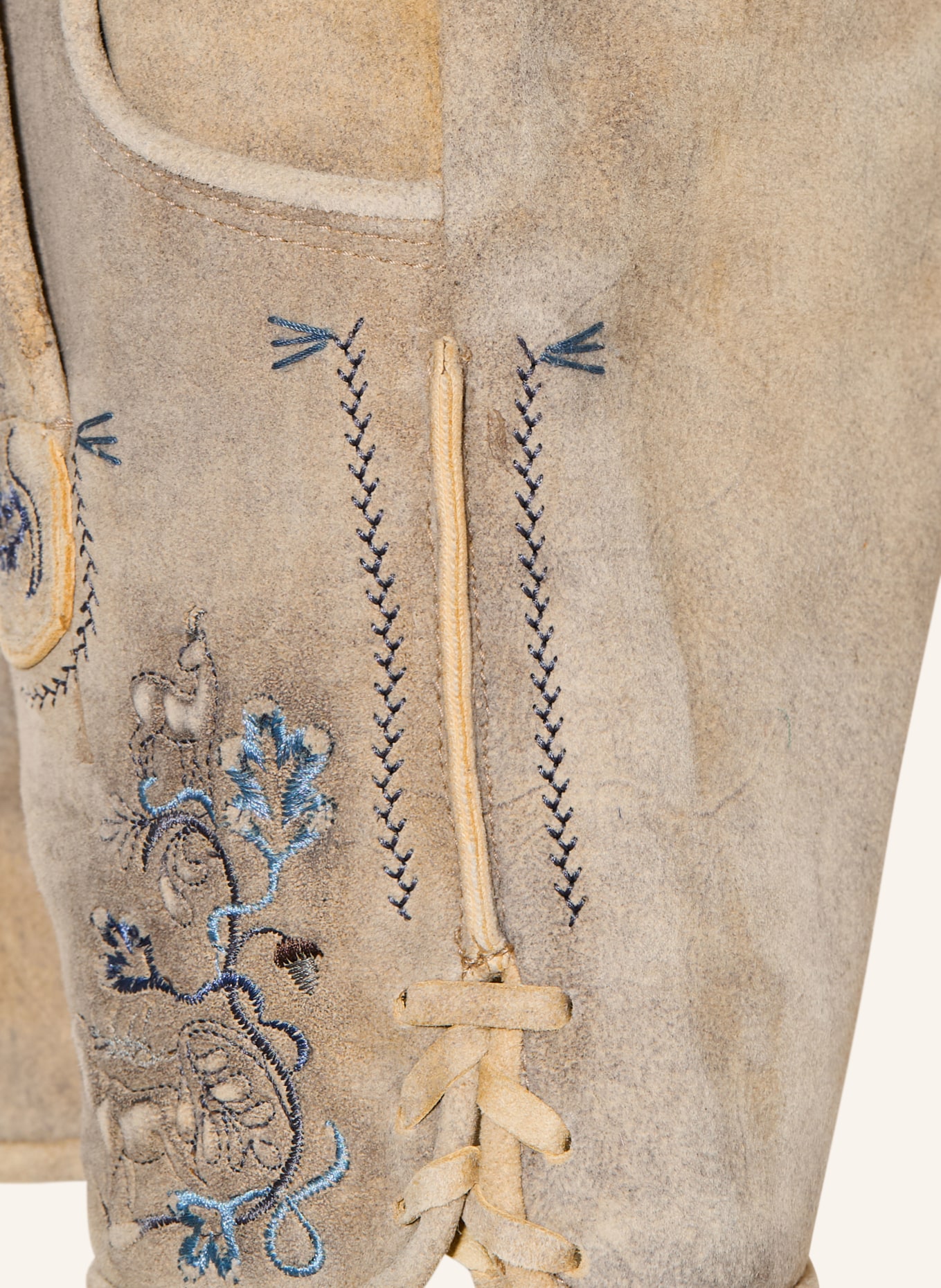 BECKERT Trachten-Lederhose KITZ: BEIGE / BLAU