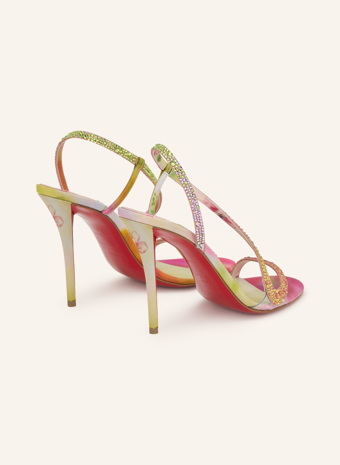Christian Louboutin Sandaler BOTANICA 100 med strass: LJUSGRÖN / ROSA / GUL