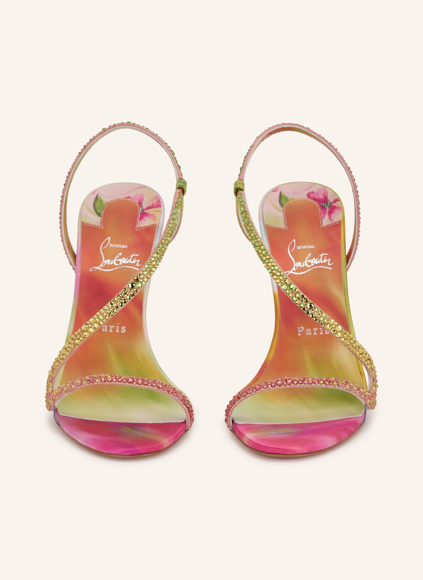Christian Louboutin Sandaler BOTANICA 100 med strass: LJUSGRÖN / ROSA / GUL