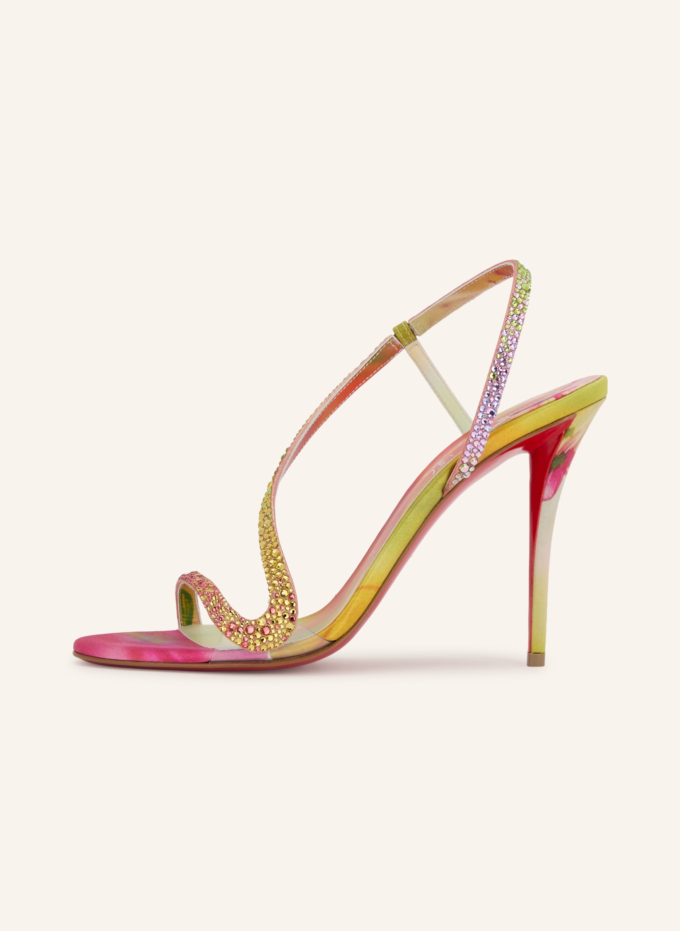 Christian Louboutin Sandaler BOTANICA 100 med strass: LJUSGRÖN / ROSA / GUL
